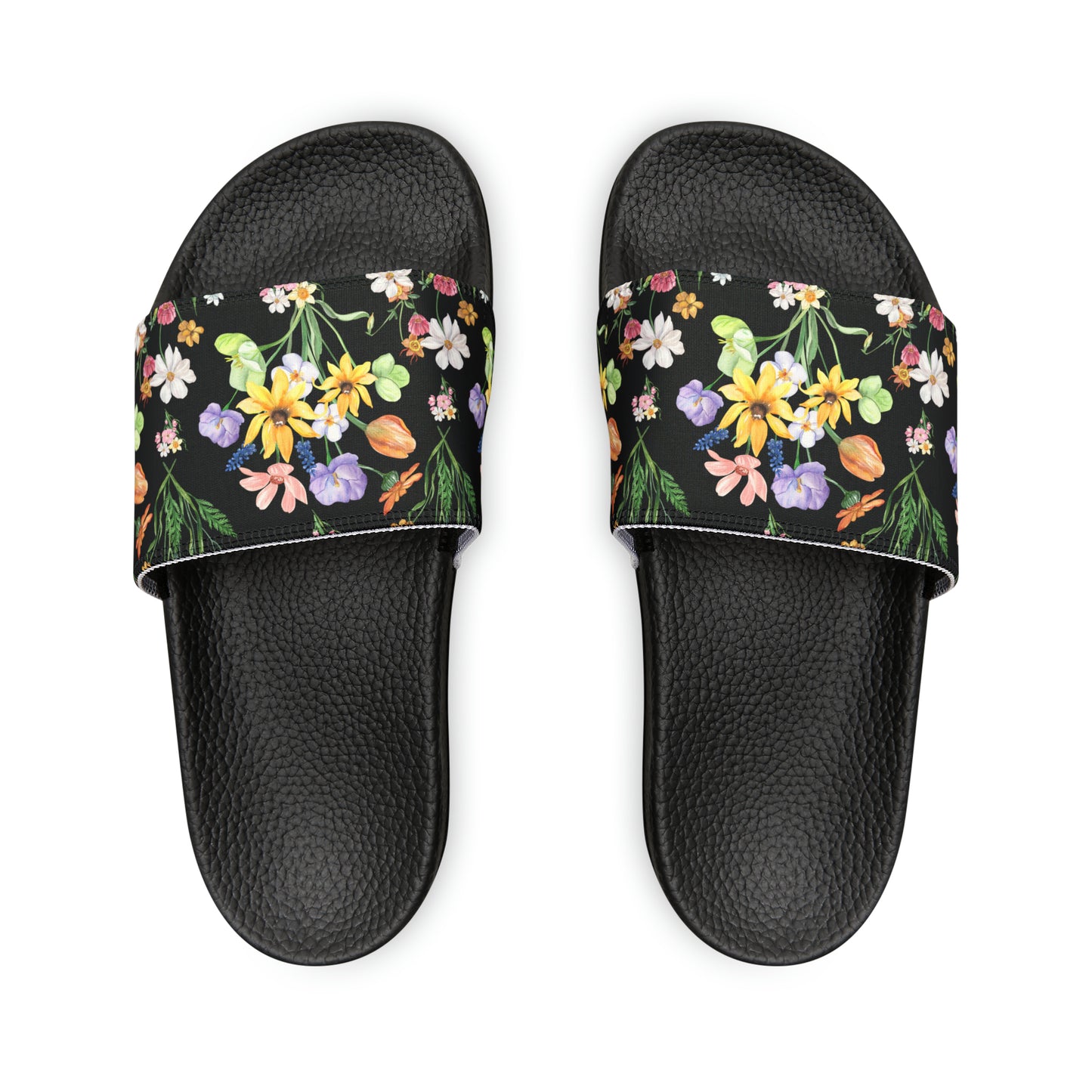 Yvonne Floral Pattern on Black Women's PU Slide Sandals