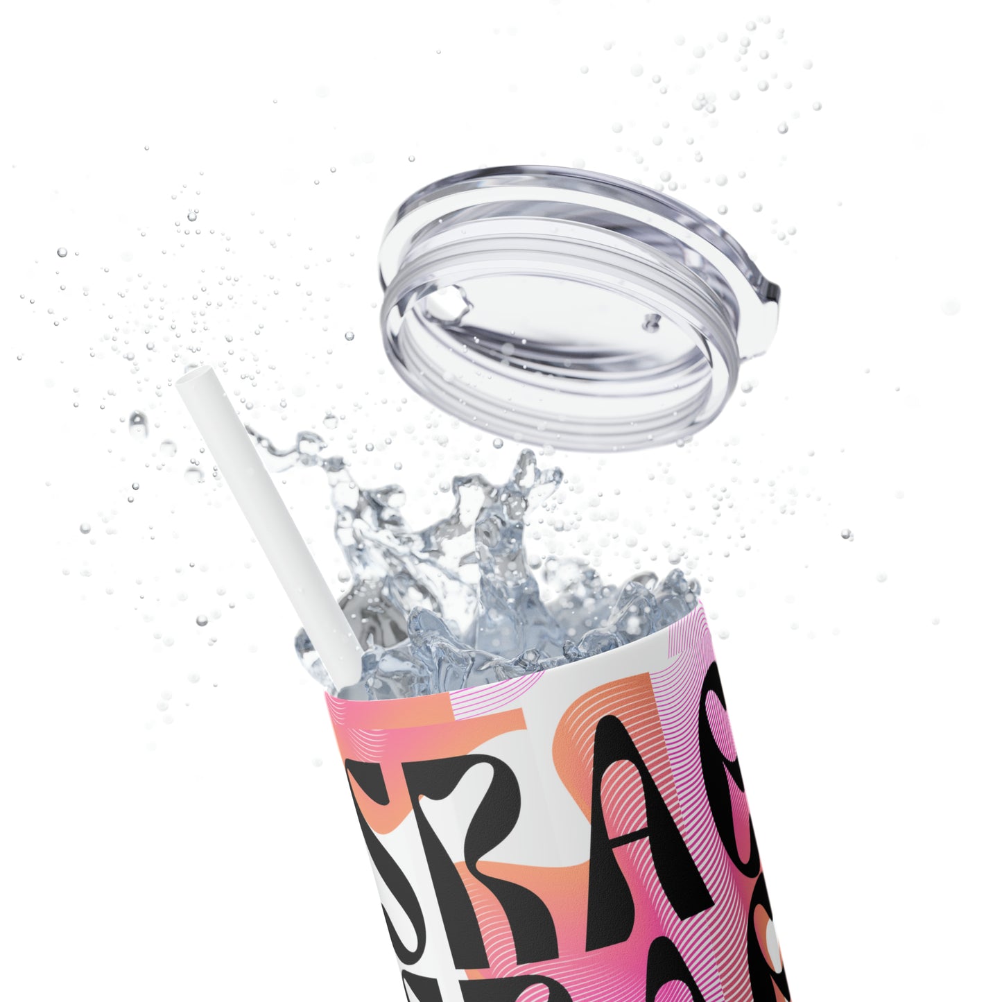Flow & Squiggle Israel Pink & Coral Skinny Tumbler with Straw, 20oz