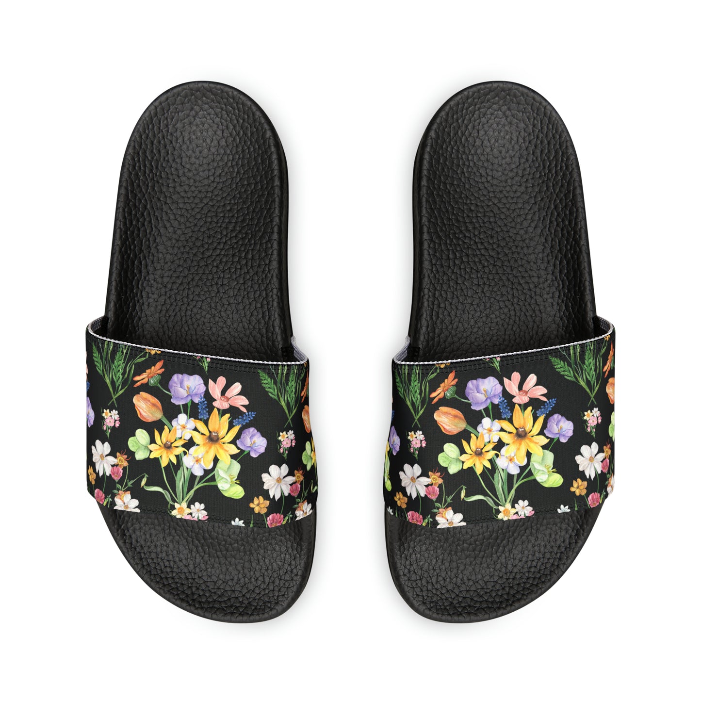 Yvonne Floral Pattern on Black Women's PU Slide Sandals