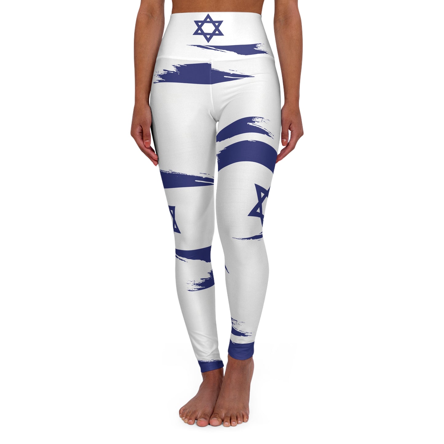 Ilay Larger Israel Flag Pattern on White A High Waisted Yoga Leggings