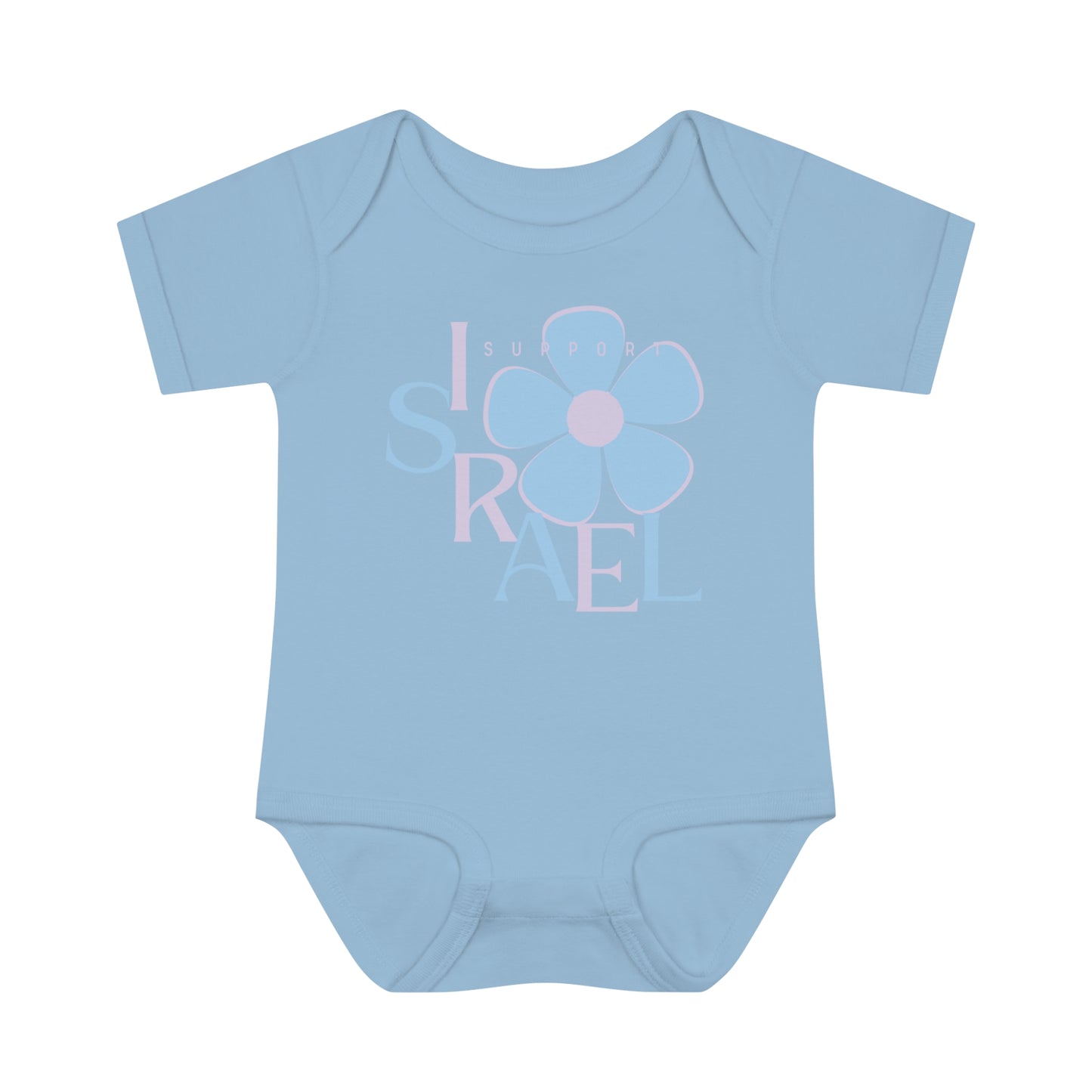 Isa Lilac & Blue Support Israel Flower Infant Baby Rib Bodysuit