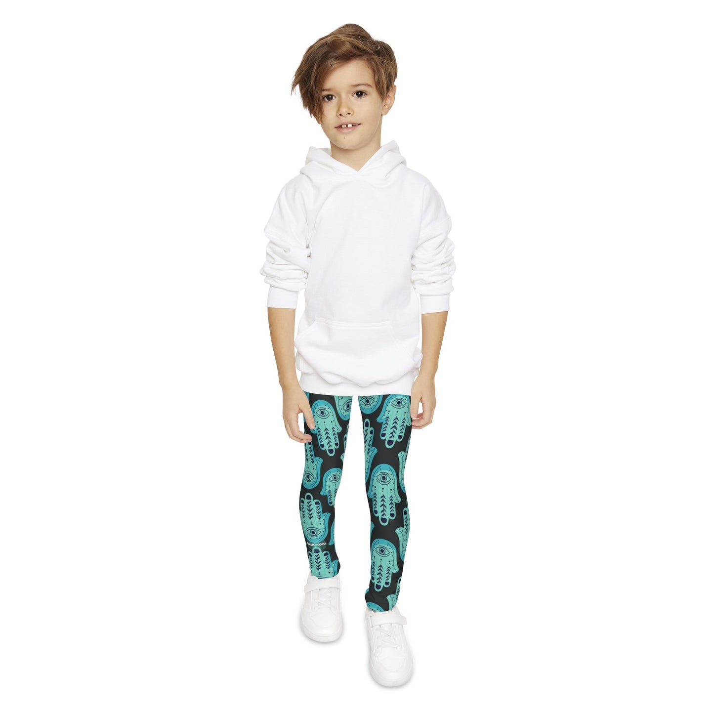 Hannah Bright Turquoise Hamsa Pattern Youth Full-Length Leggings