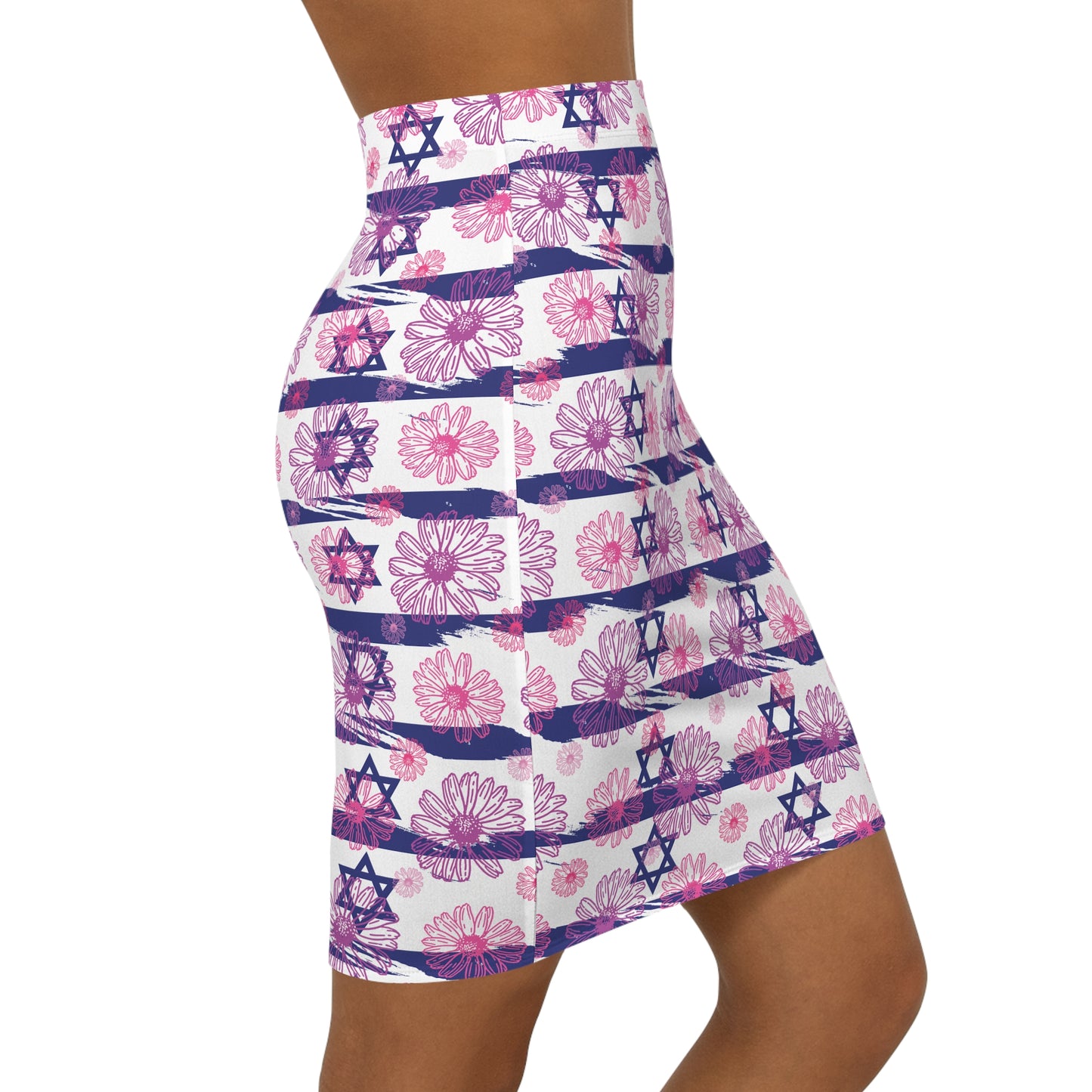 Israel Flowers Summer Swim Women's Mid-Waist Pencil Skirt