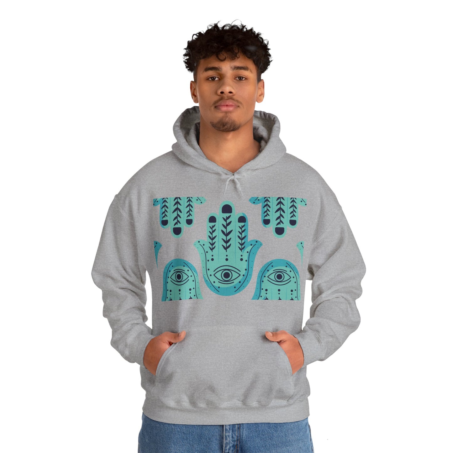 Hannah Bright Turquoise Hamsa Design Unisex Heavy Blend™ Hooded Sweatshirt