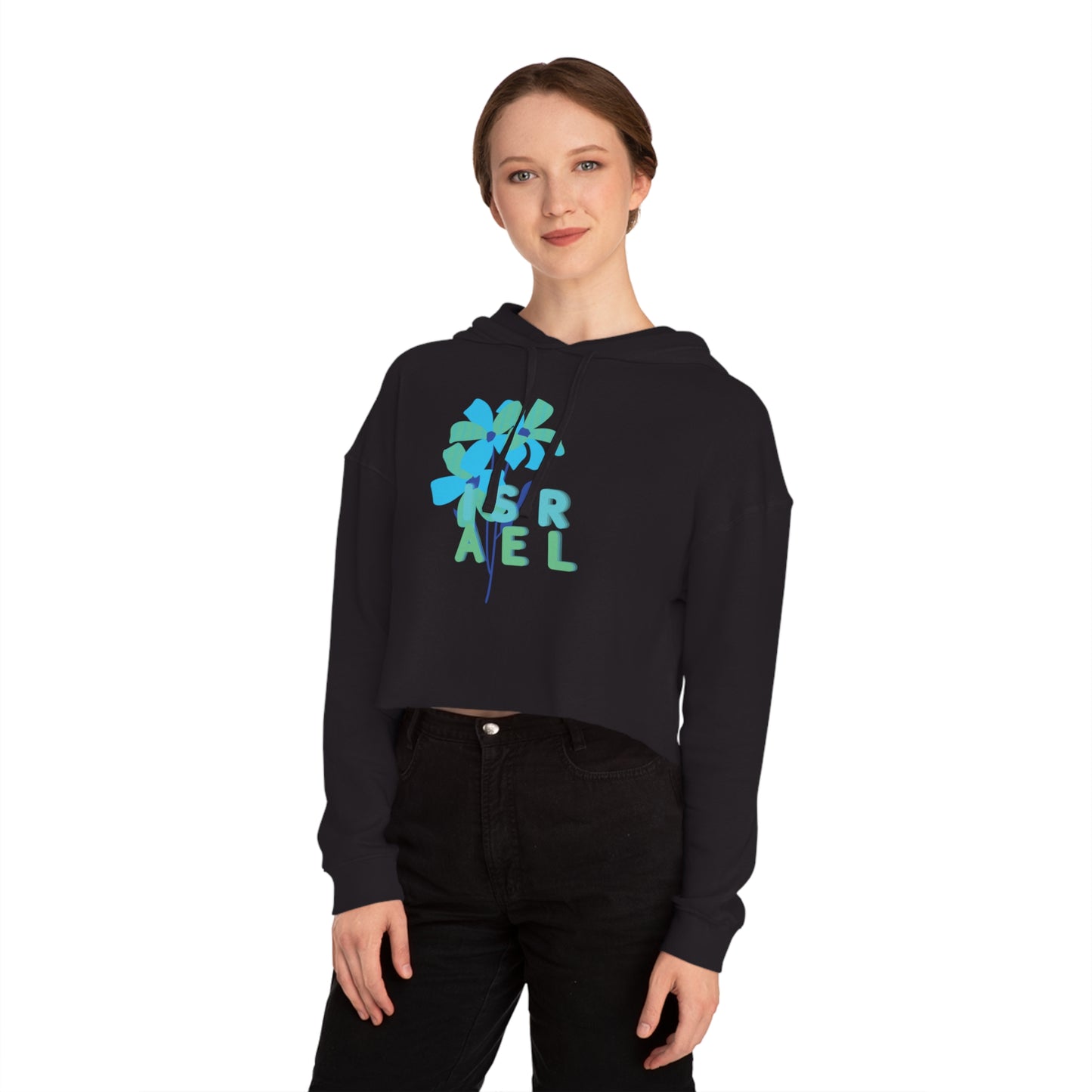 Blue Israel Flower Women’s Cropped Hooded Sweatshirt