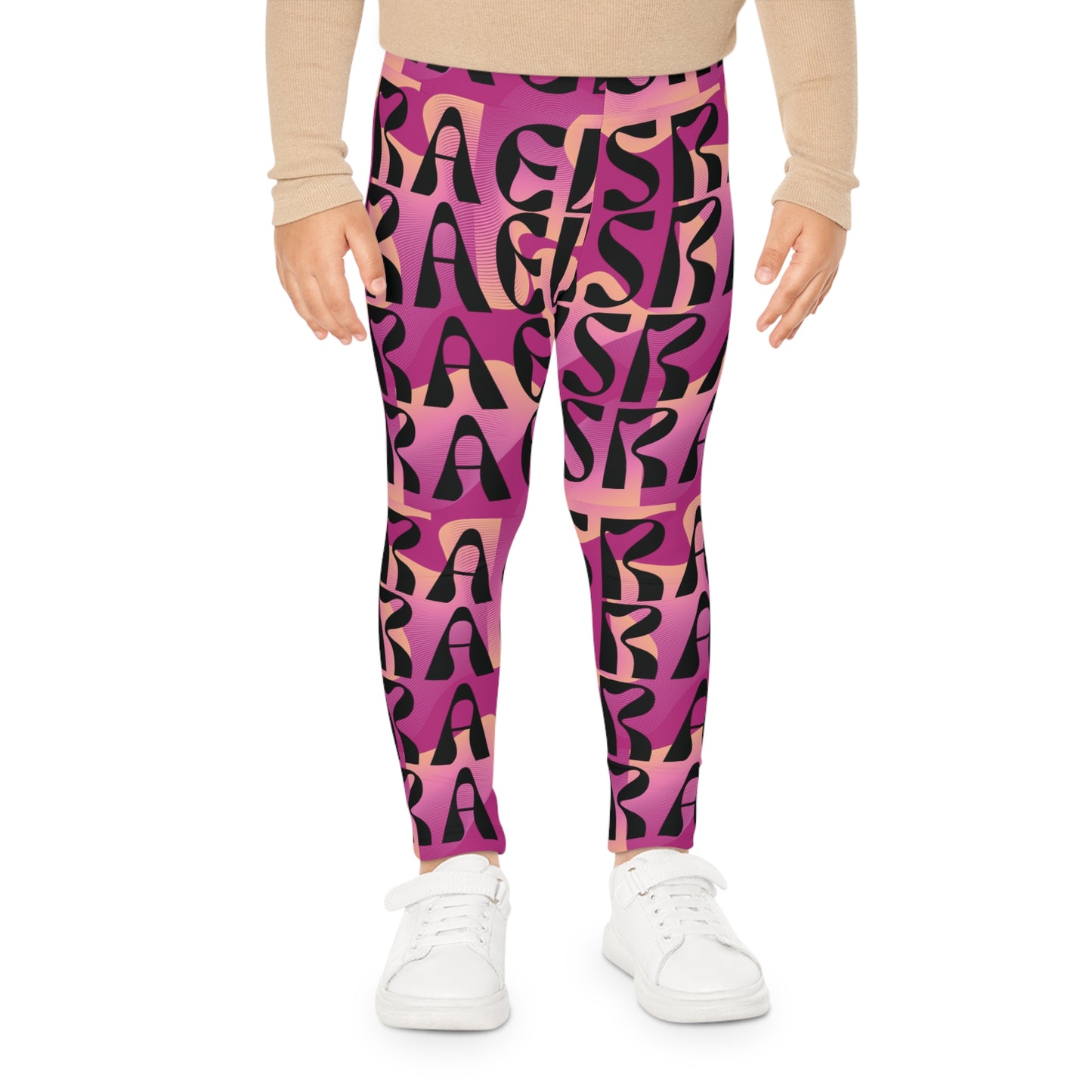 Flow & Squiggle Israel Pink & Coral on Hot Pink Kids Leggings