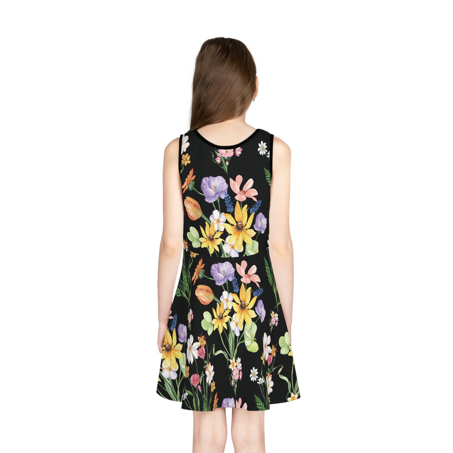 Yvonne Floral Pattern on Black Girls' Sleeveless Sundress