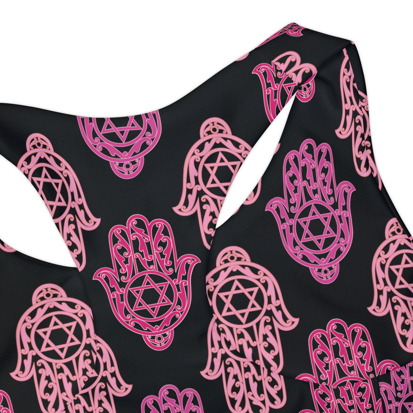 Hadar Pinks Hamsa Design on Black Girls' Swimsuit Crop Top