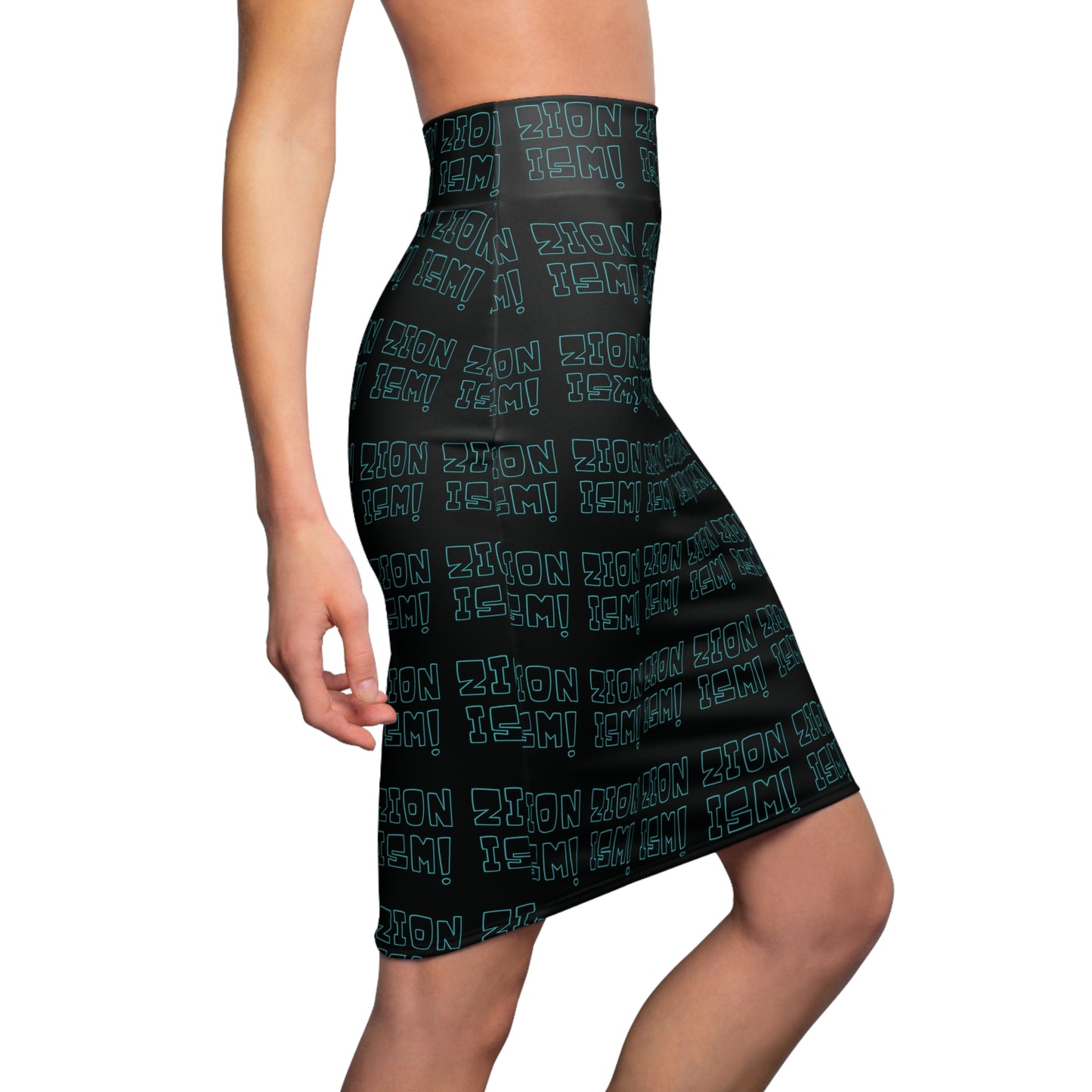 ZION Black Teal on Black Women's Pencil Skirt