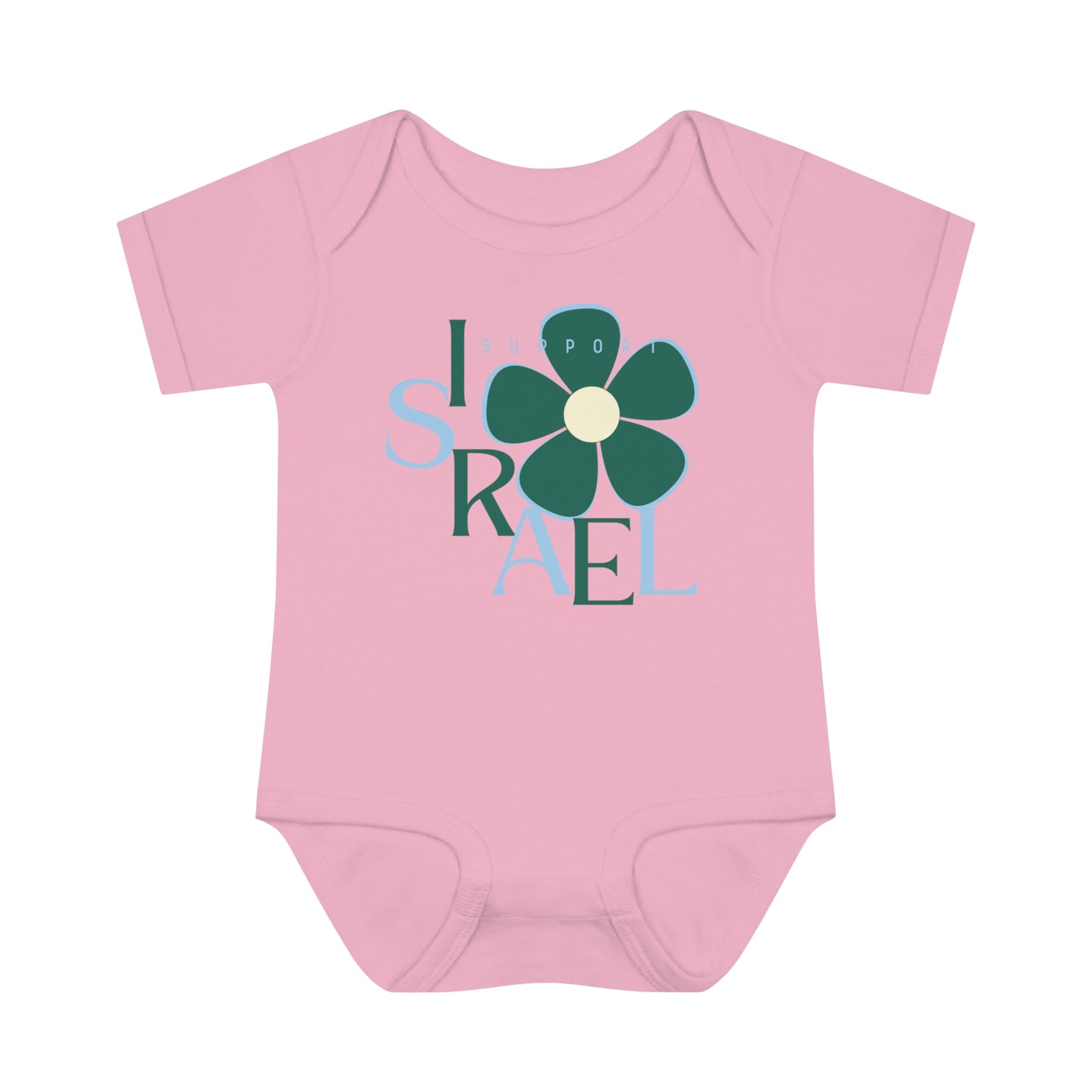 Isa Emerald & Blue Support Israel Flower Infant Baby Rib Bodysuit