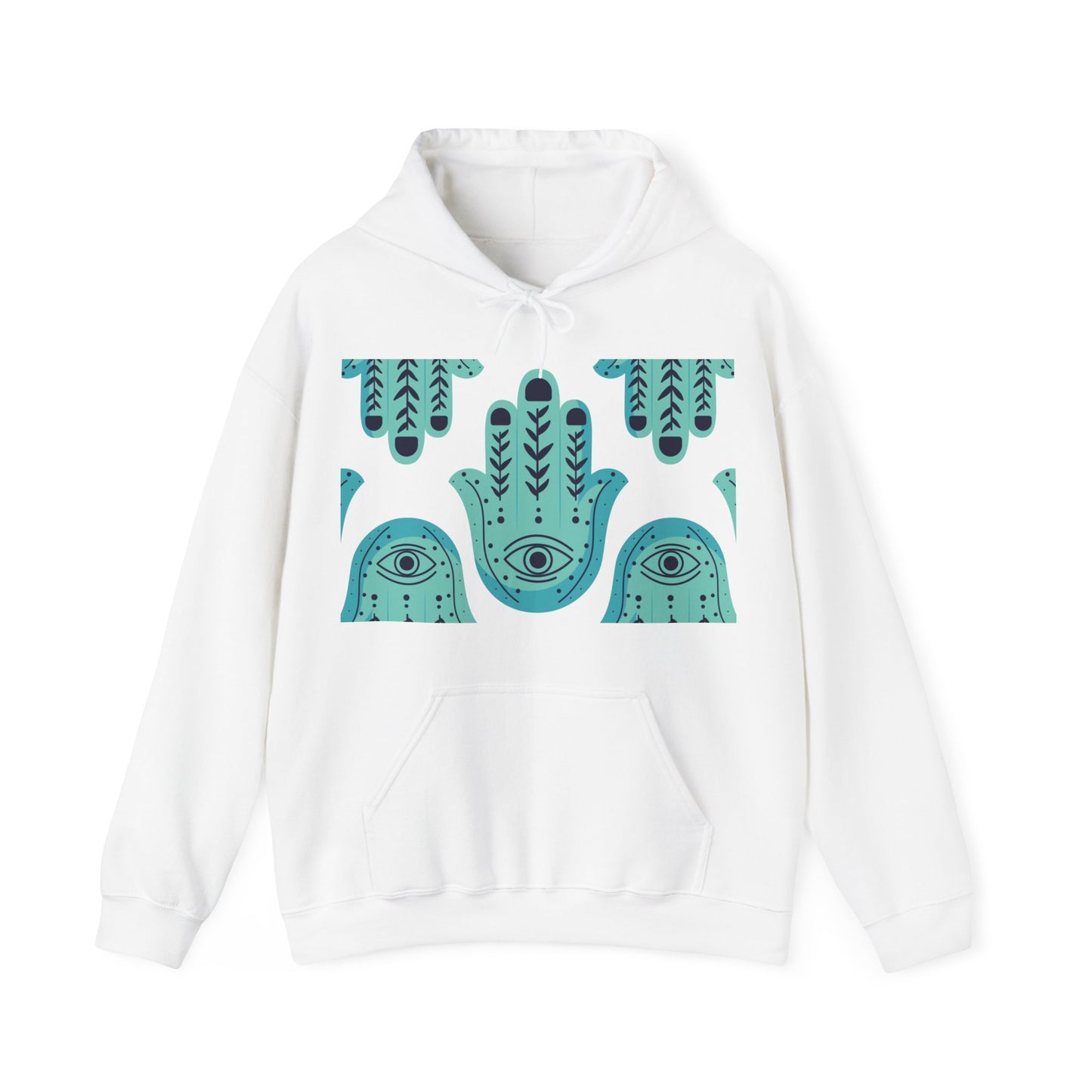 Hannah Bright Turquoise Hamsa Design Unisex Heavy Blend™ Hooded Sweatshirt