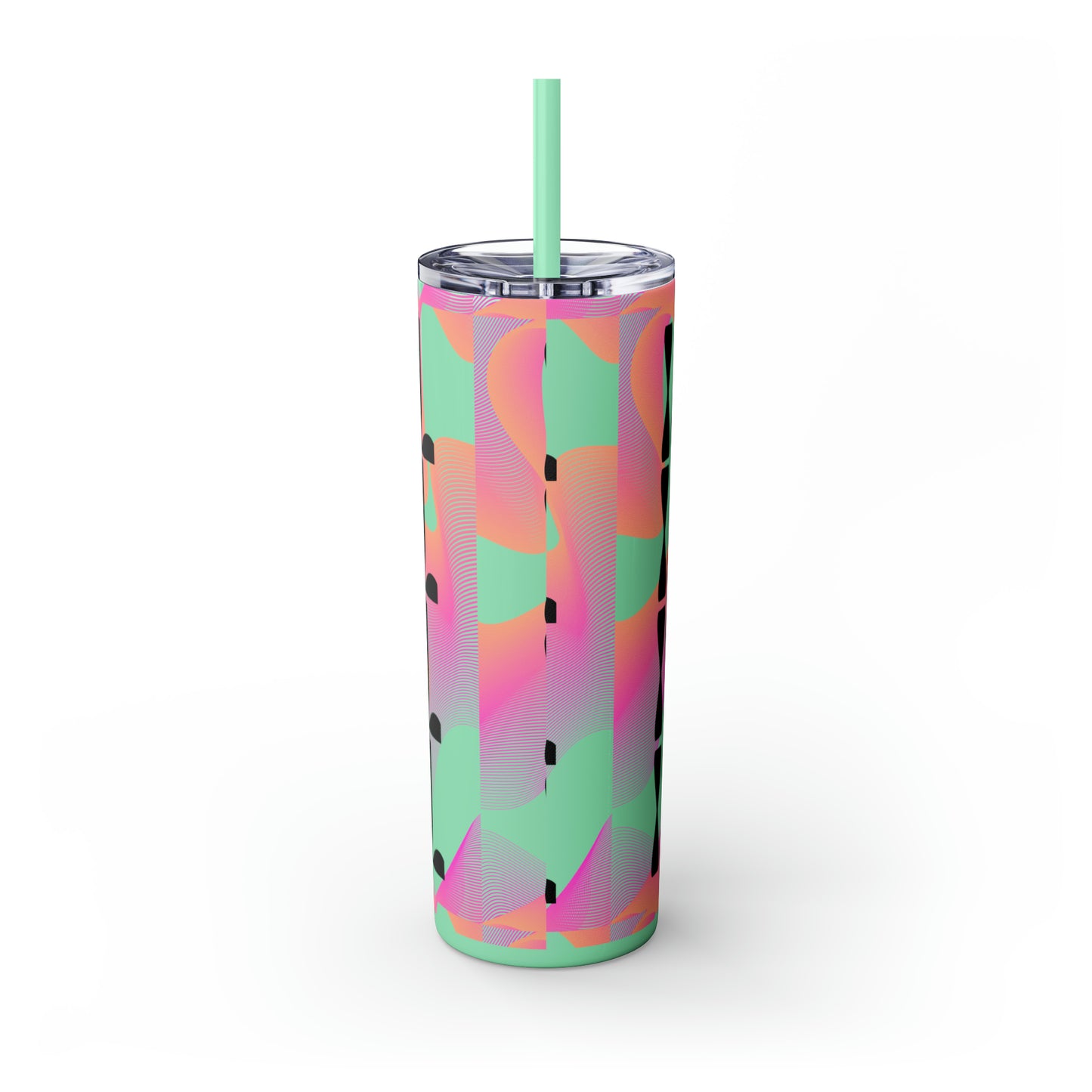 Flow & Squiggle Israel Pink & Coral Skinny Tumbler with Straw, 20oz