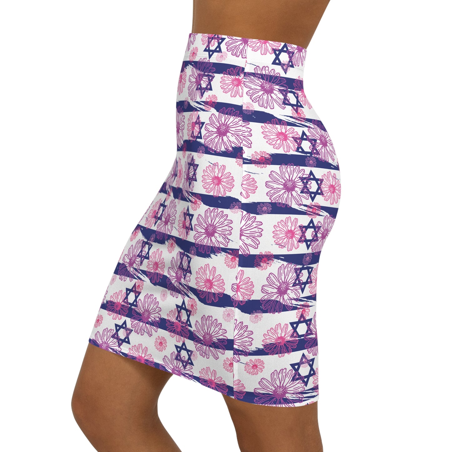 Israel Flowers Summer Swim Women's Mid-Waist Pencil Skirt