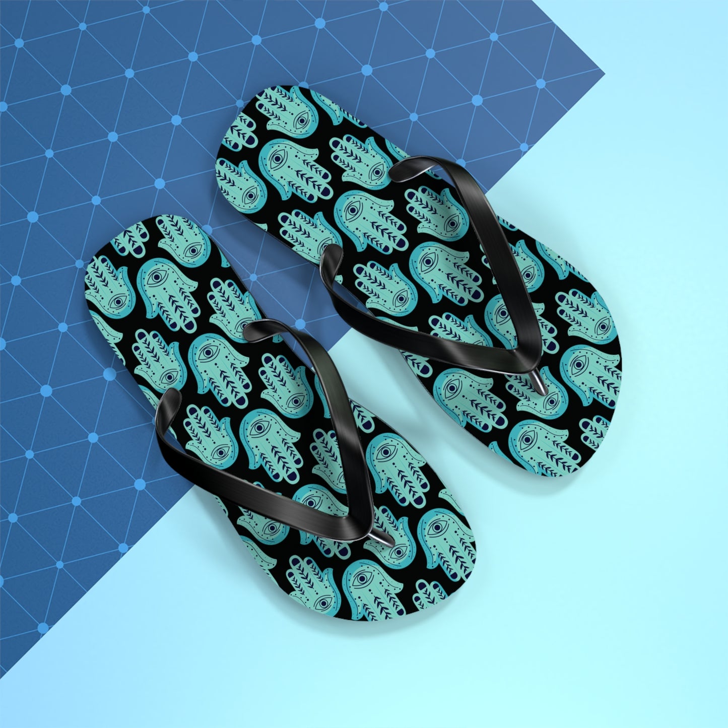 Hannah Bright Turquoise Hamsa Pattern Flip Flops