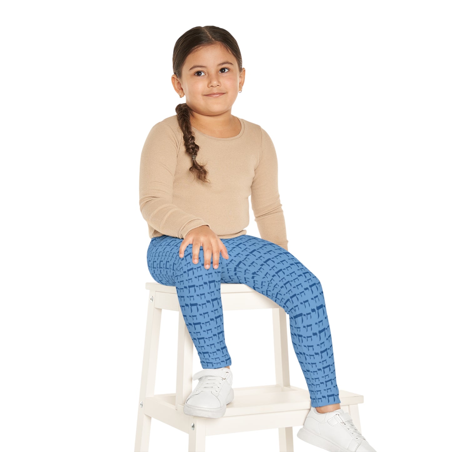 Chaim Double Chai Pattern on Light Blue Kids Leggings