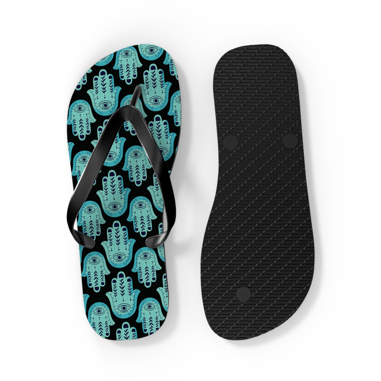 Hannah Bright Turquoise Hamsa Pattern Flip Flops