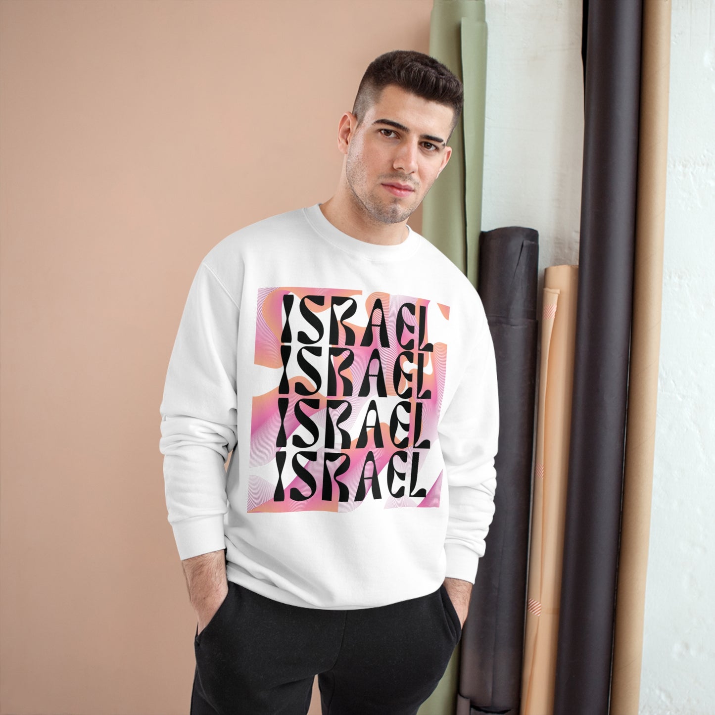 Flow & Squiggle Israel Pink & Coral Square Champion Sweatshirt