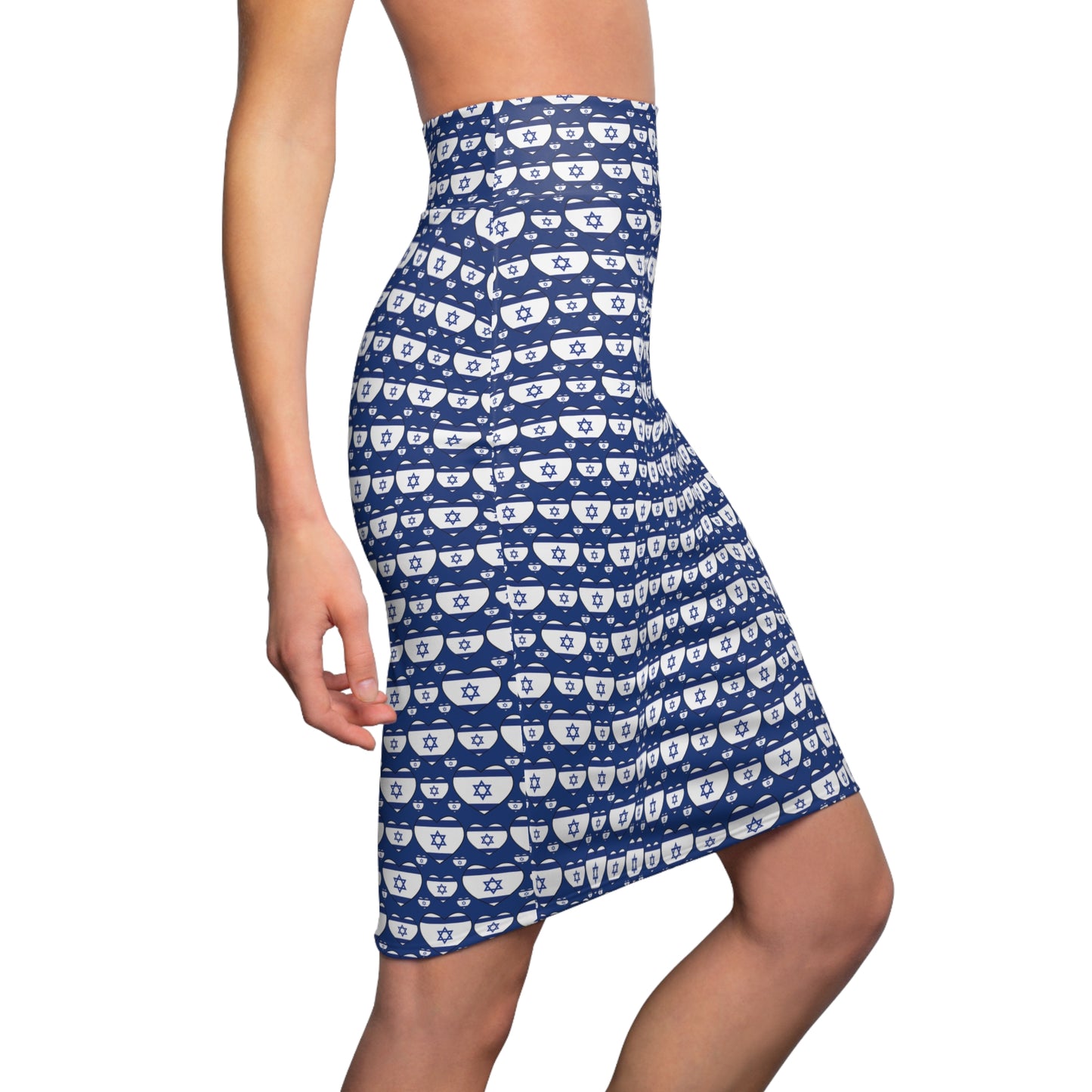 Israel Triple Heart Flag Pattern on Blue Women's Pencil Skirt