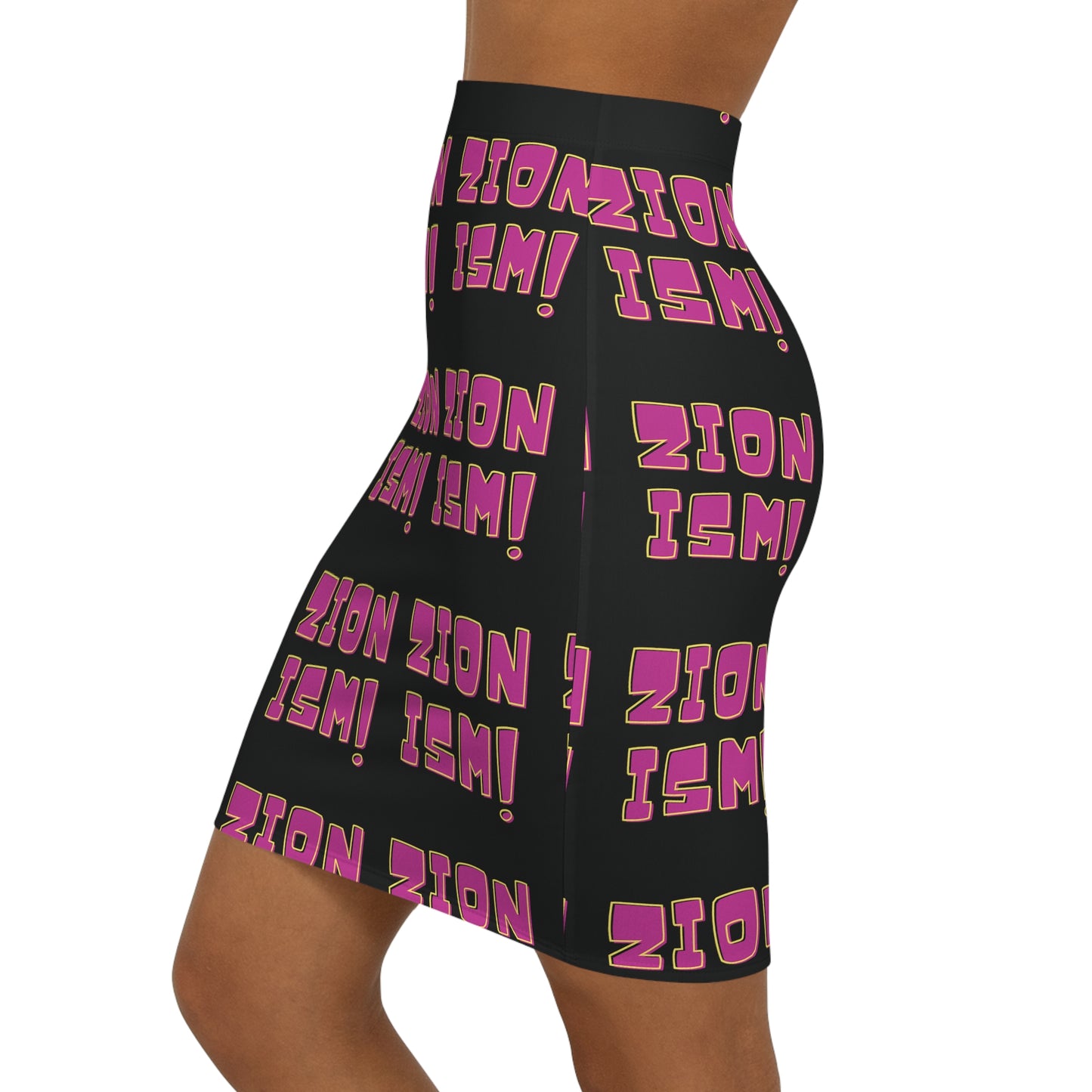 ZION Pink on Black Women's Mid-Waist Pencil Skirt