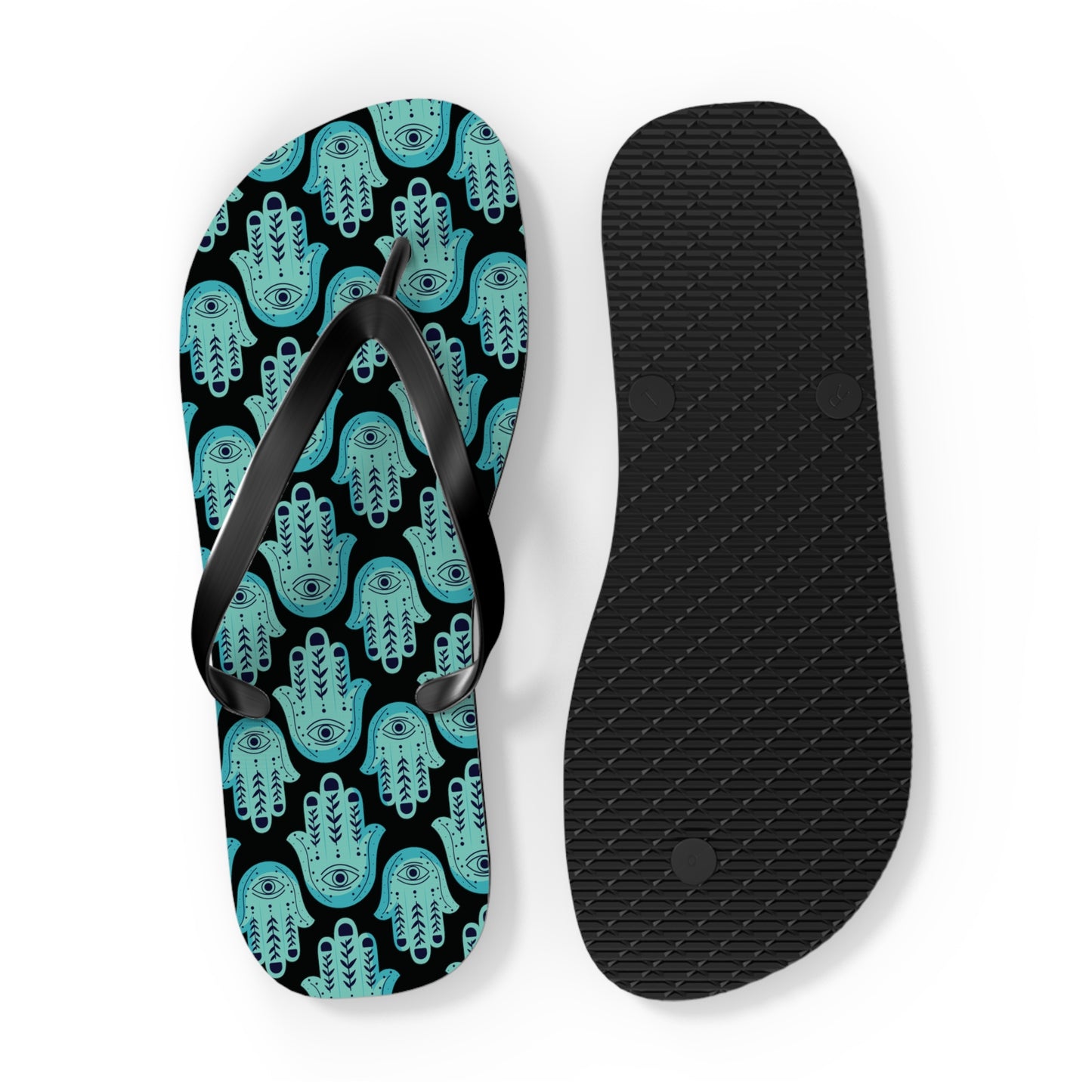 Hannah Bright Turquoise Hamsa Pattern Flip Flops