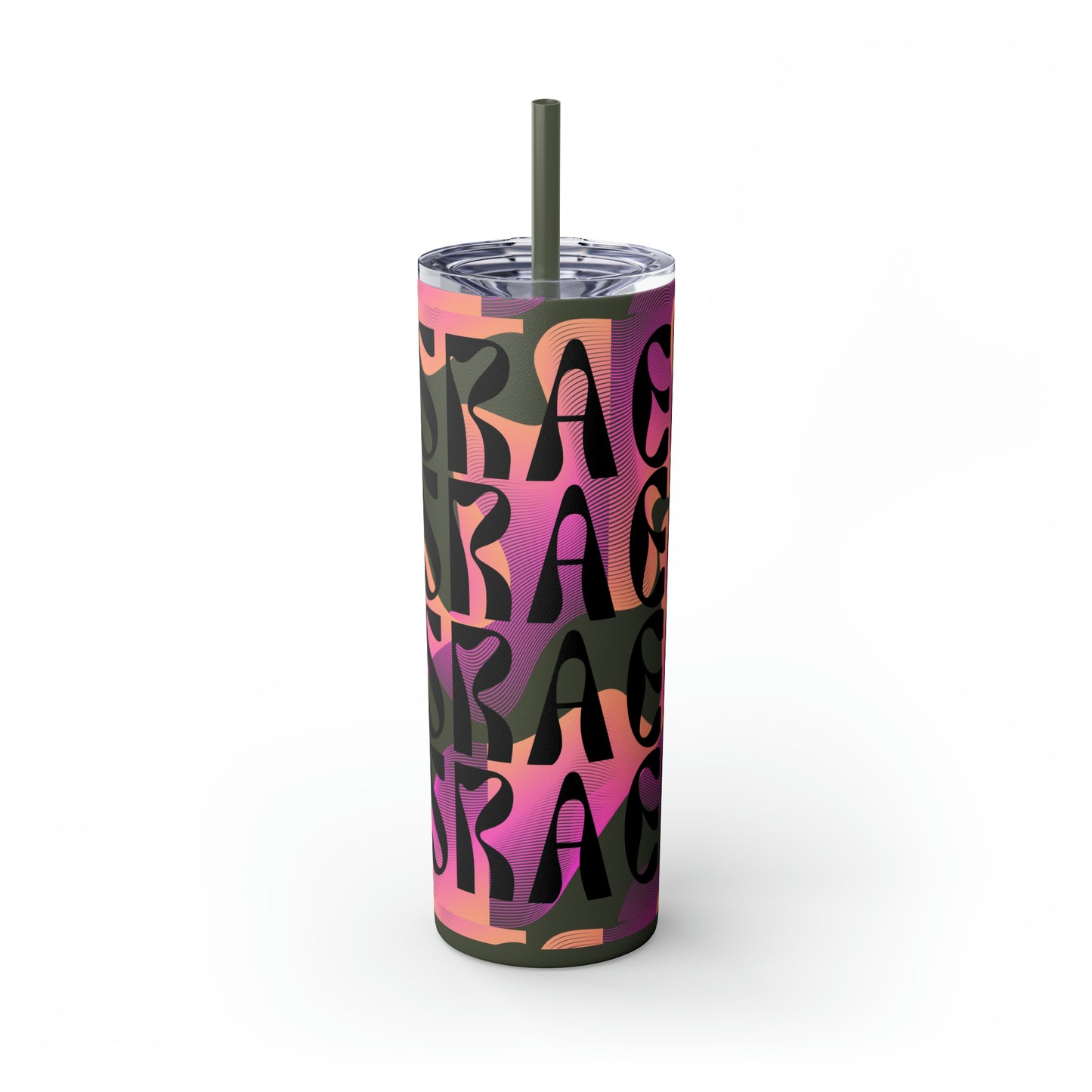 Flow & Squiggle Israel Pink & Coral Skinny Tumbler with Straw, 20oz