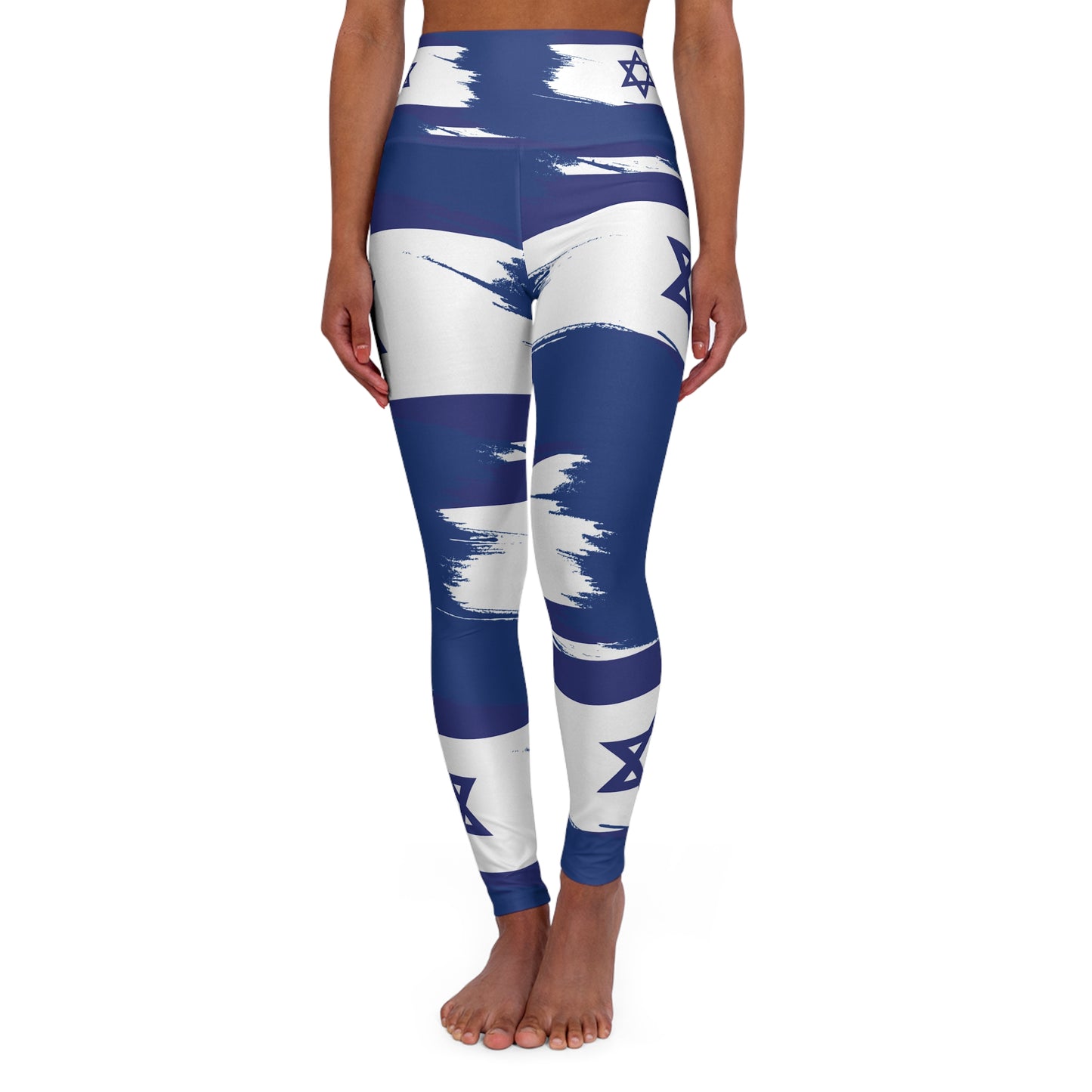 Ilay Larger Israel Flag Pattern on Navy Blue B High Waisted Yoga Leggings