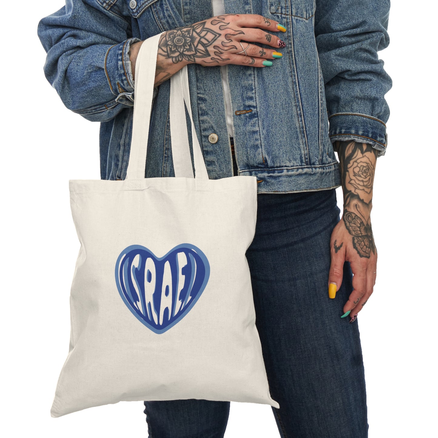 Ilana Blue Israel Heart Natural Tote Bag