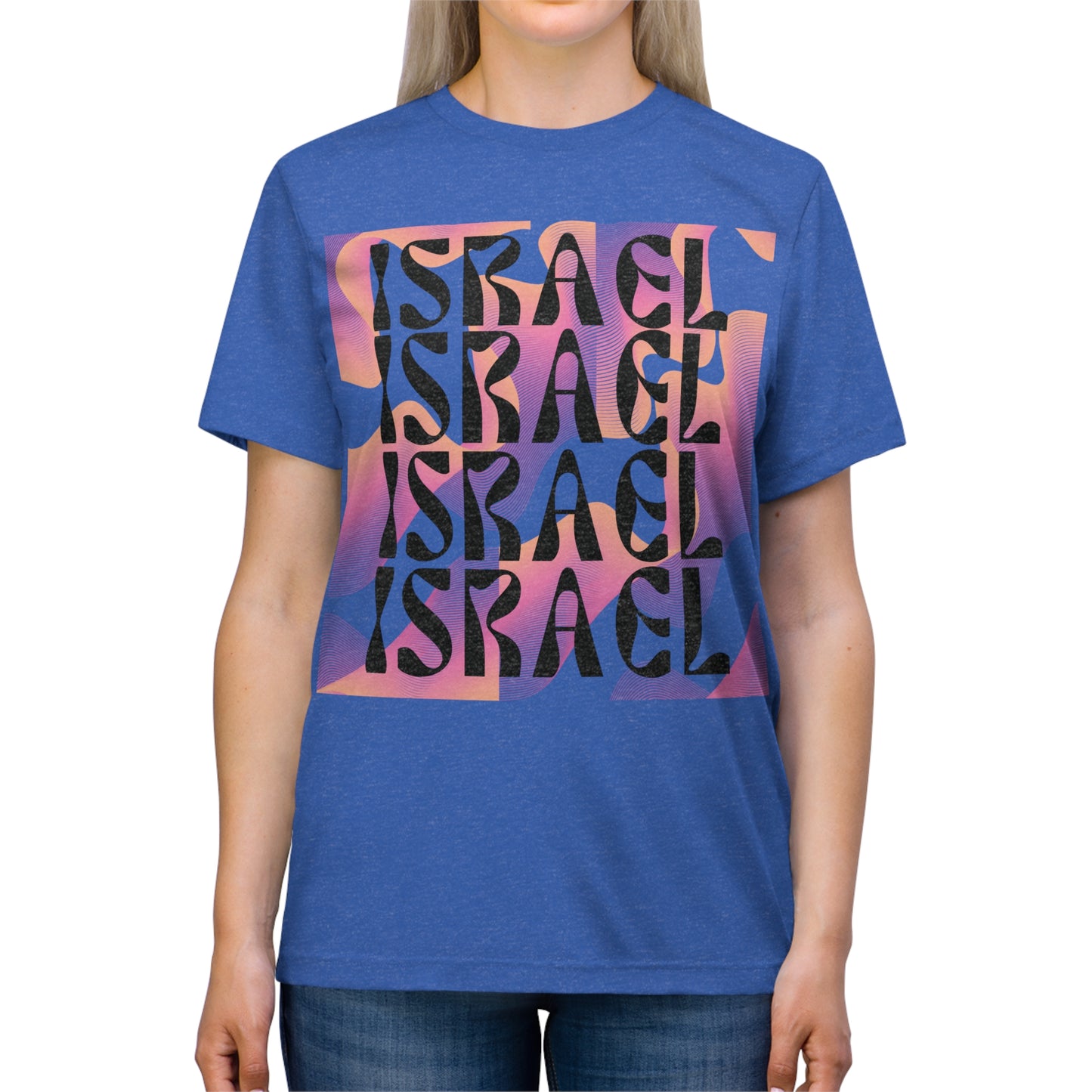 Flow & Squiggle Israel Pink & Coral Square Unisex Triblend Tee