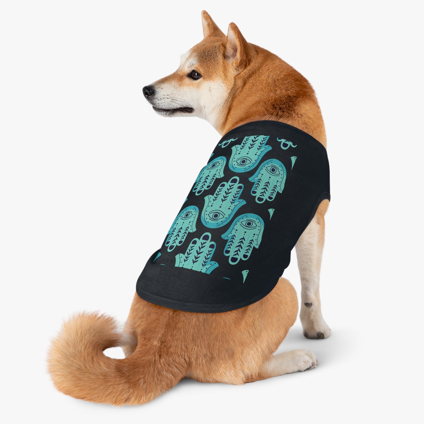 Hannah Bright Turquoise Hamsa Pattern Pet Tank Top