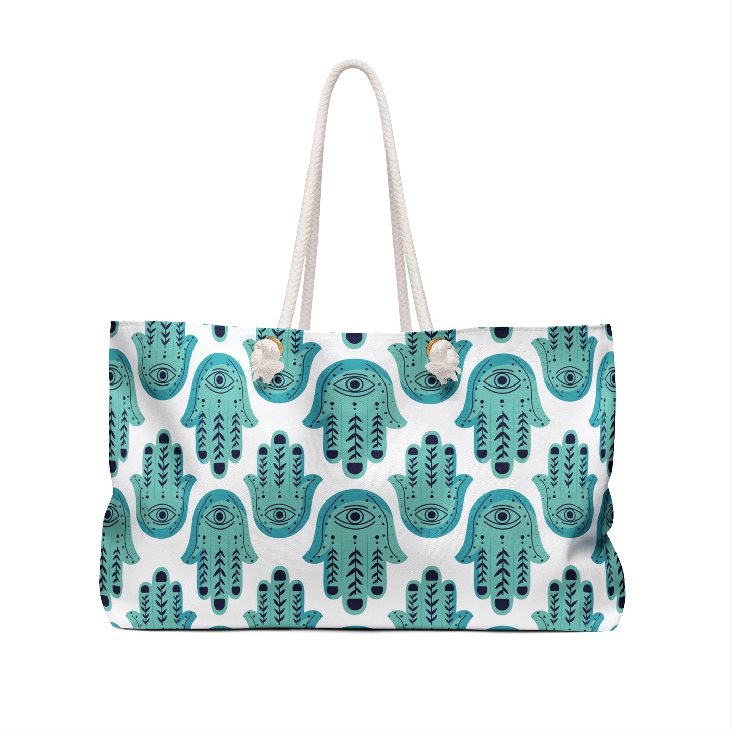 Hannah Bright Turquoise Hamsa Pattern Weekender Bag