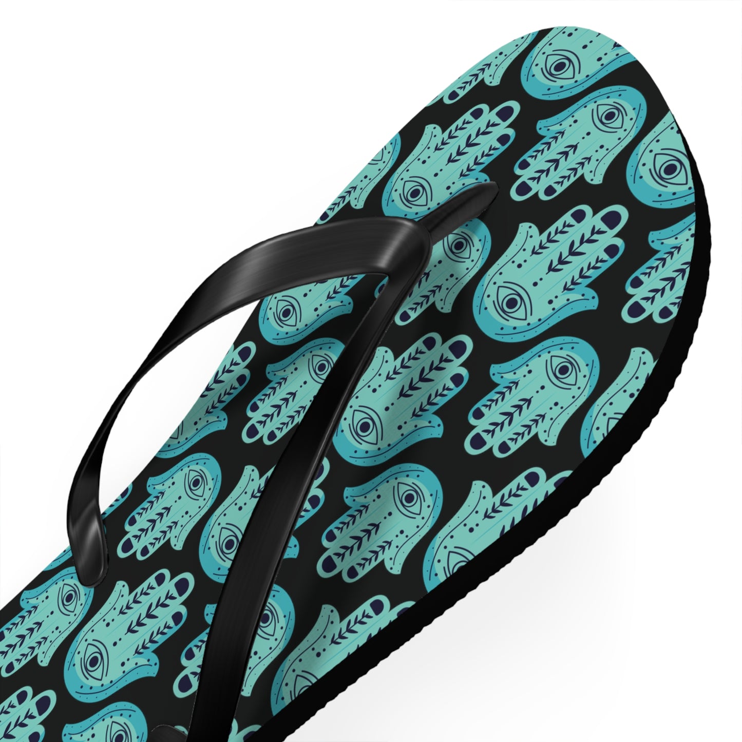 Hannah Bright Turquoise Hamsa Pattern Flip Flops