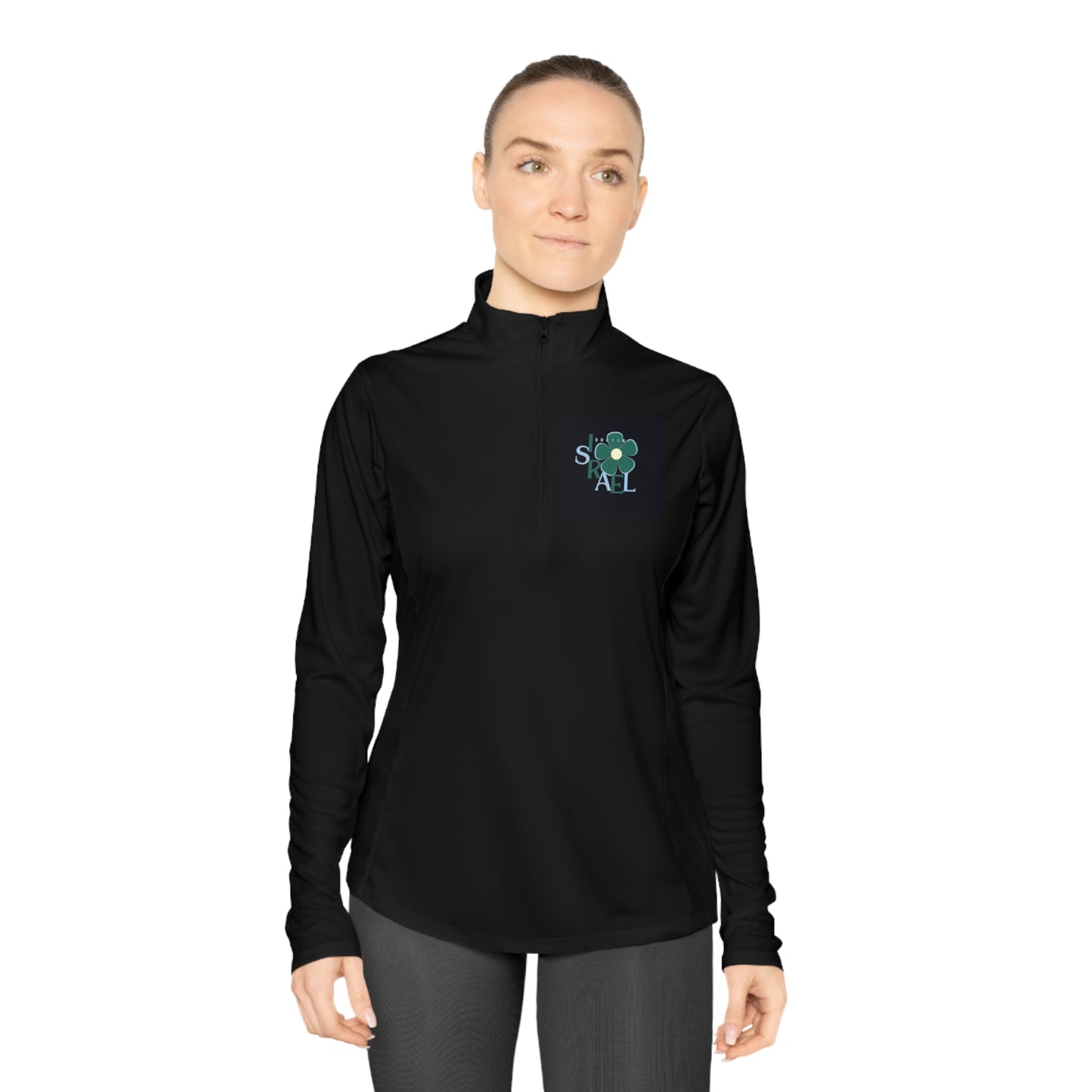 Isa Emerald & Blue Support Israel Flower Ladies Quarter-Zip Pullover