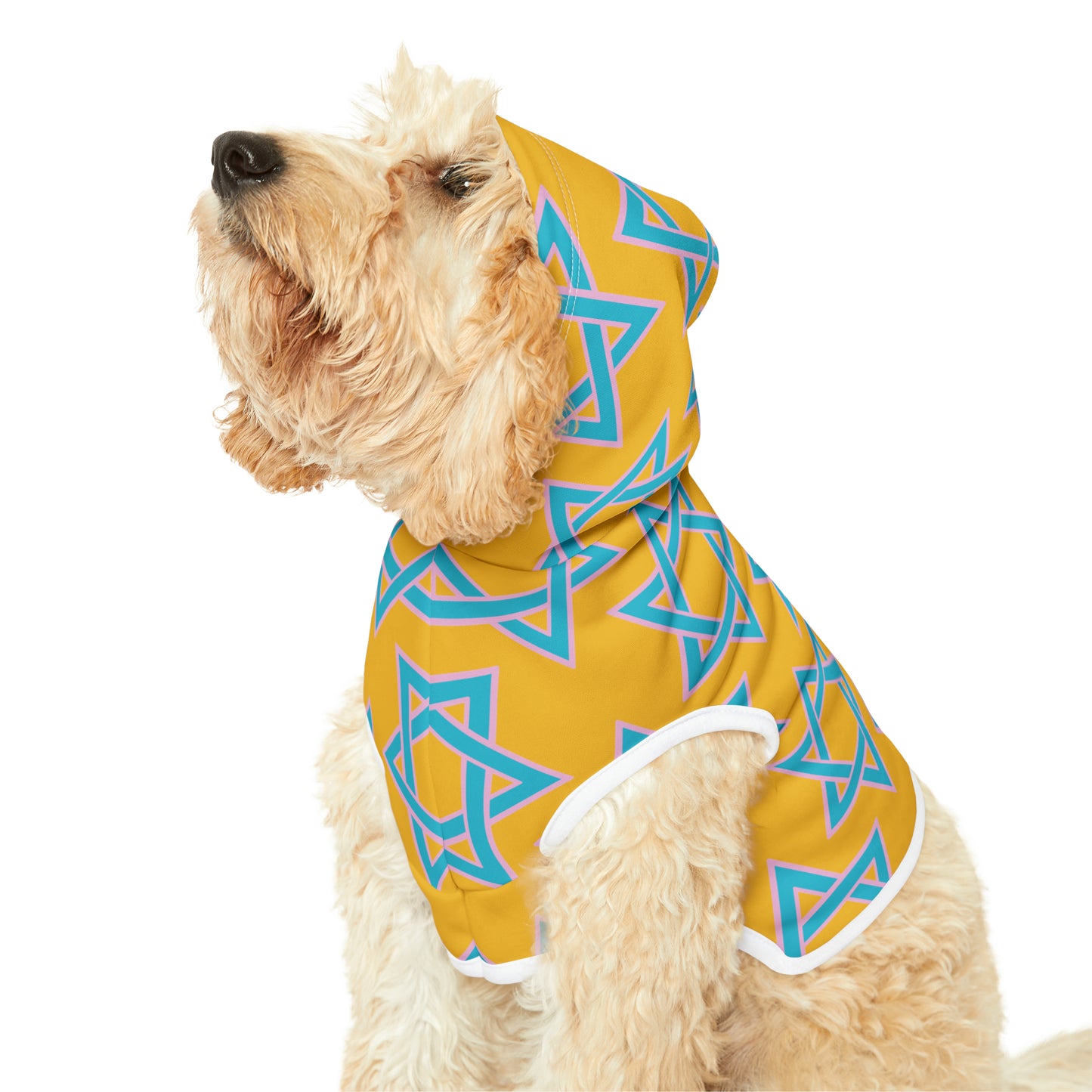 Akiva Blue & Pink Megan David Pattern on Yellow Pet Hoodie