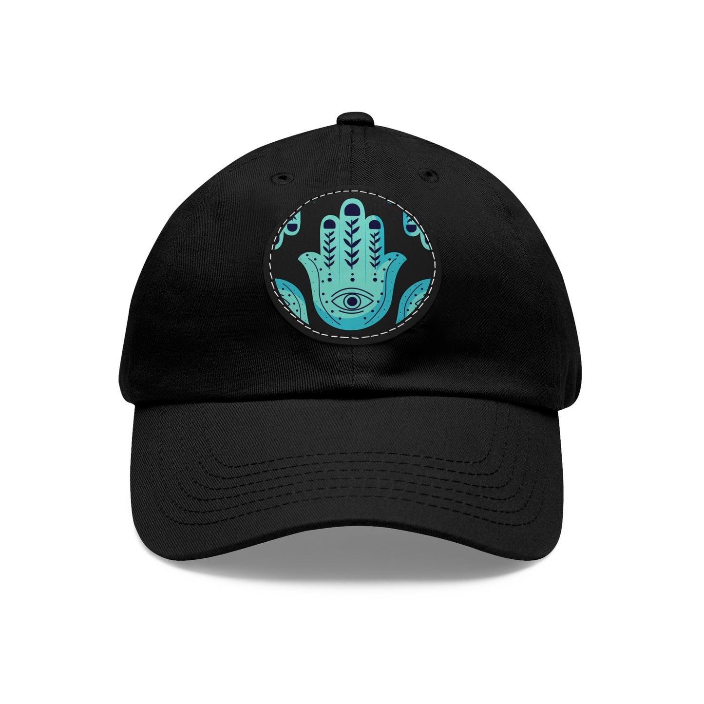 Hannah Bright Turquoise Hamsa Pattern Dad Hat with Leather Patch