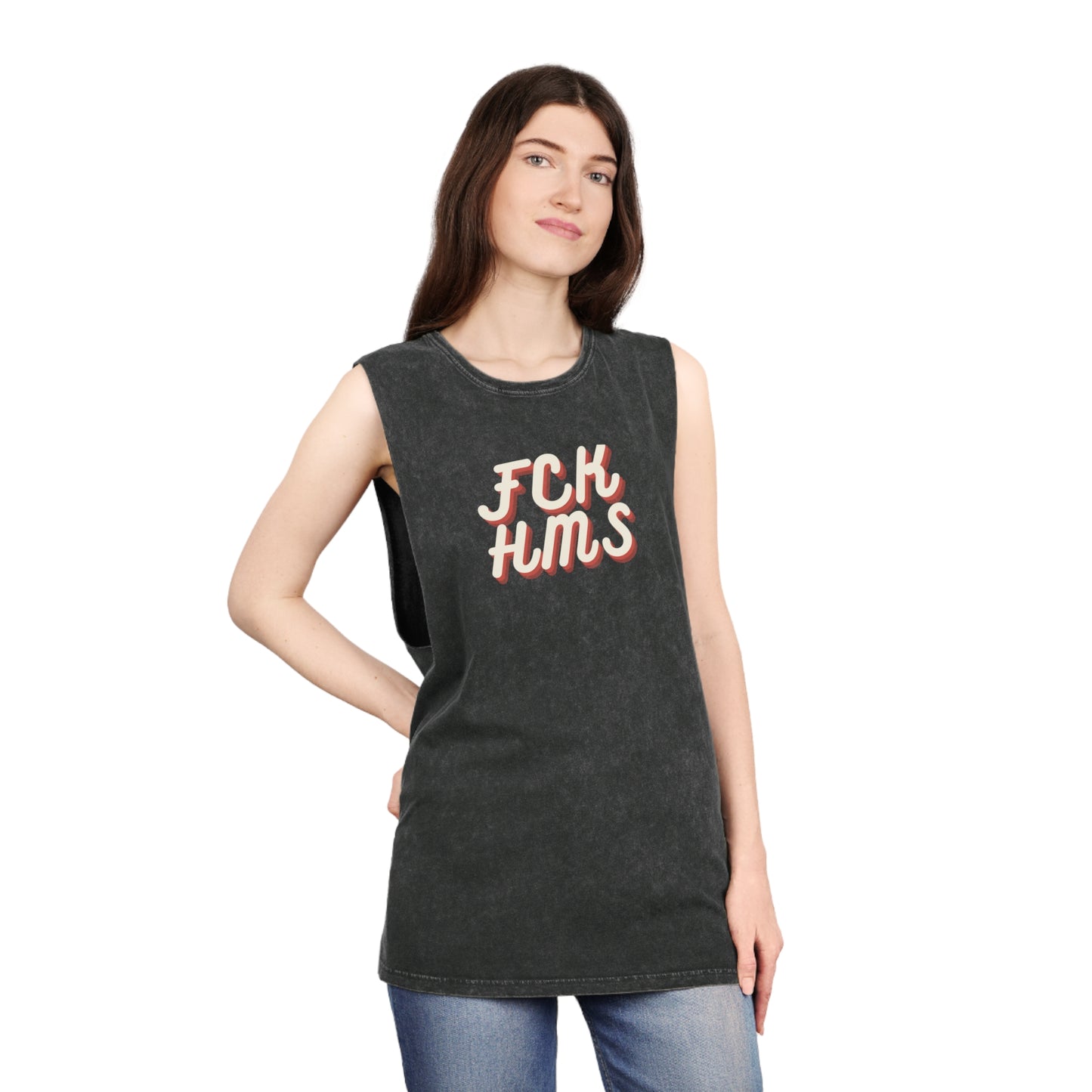 FCK HMS Script Tan & Orange Unisex Stonewash Tank Top