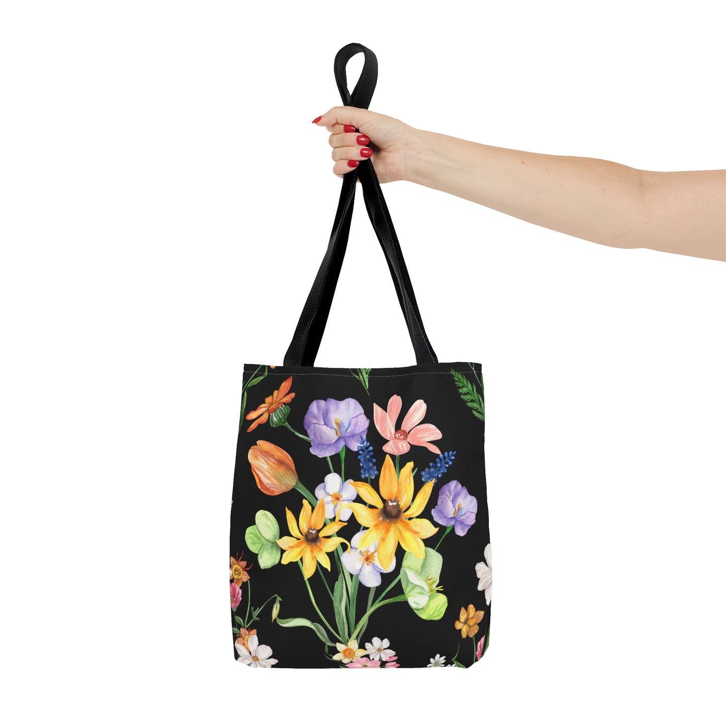 Yvonne Floral Pattern on Black Tote Bag