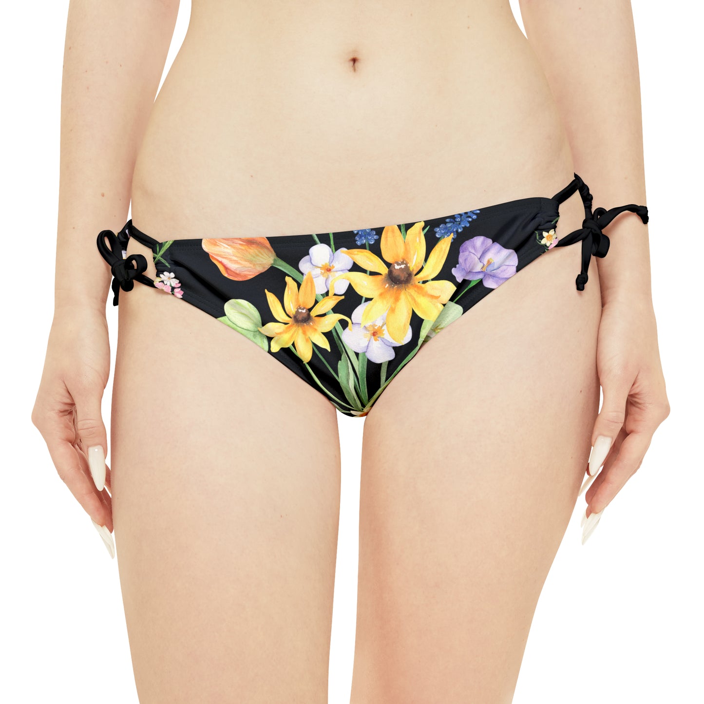 Yvonne Floral Pattern on Black Strappy Bikini Set