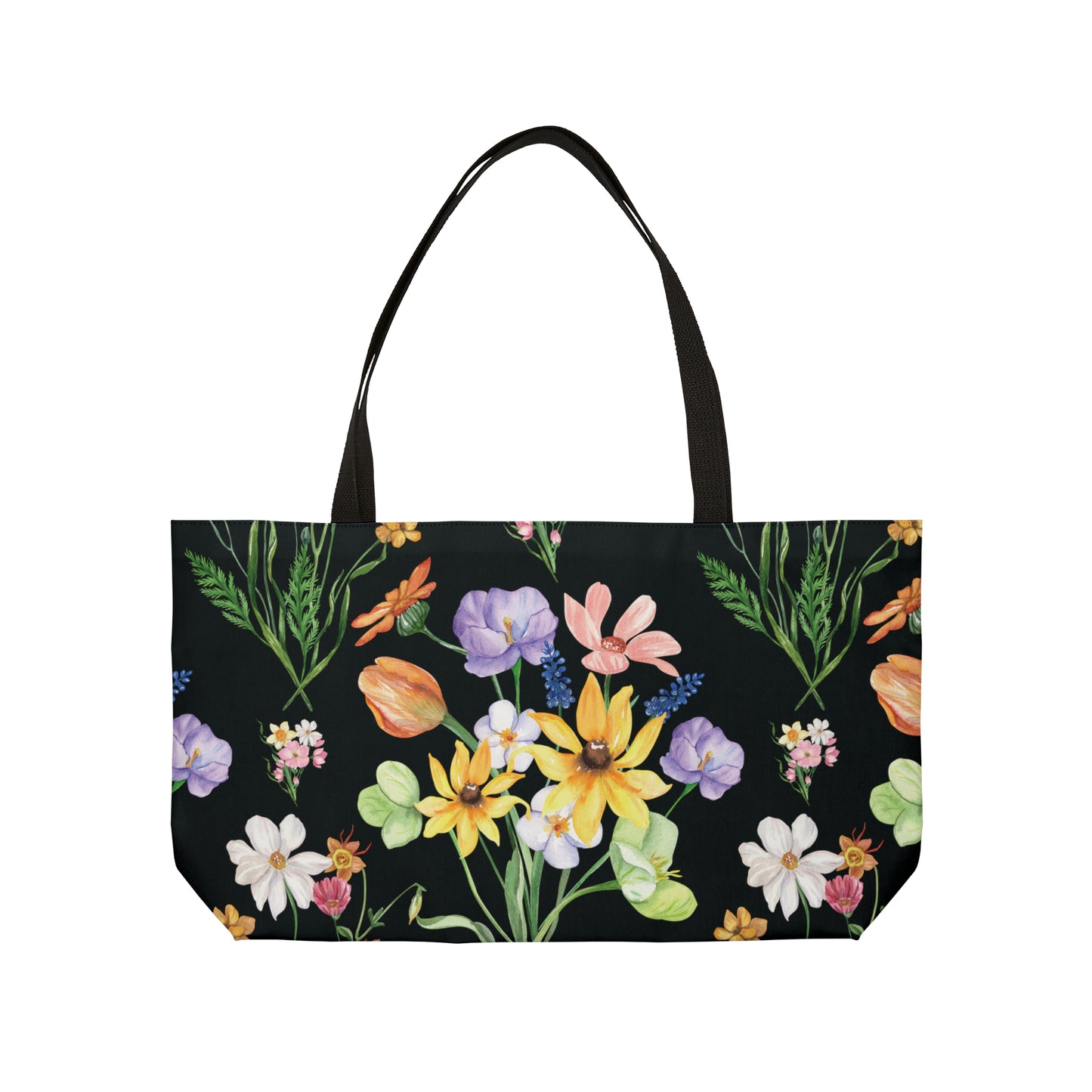 Yvonne Floral Pattern on Black Weekender Tote Bag