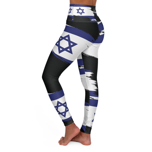 Ilay Larger Israel Flag Pattern on Black B High Waisted Yoga Leggings