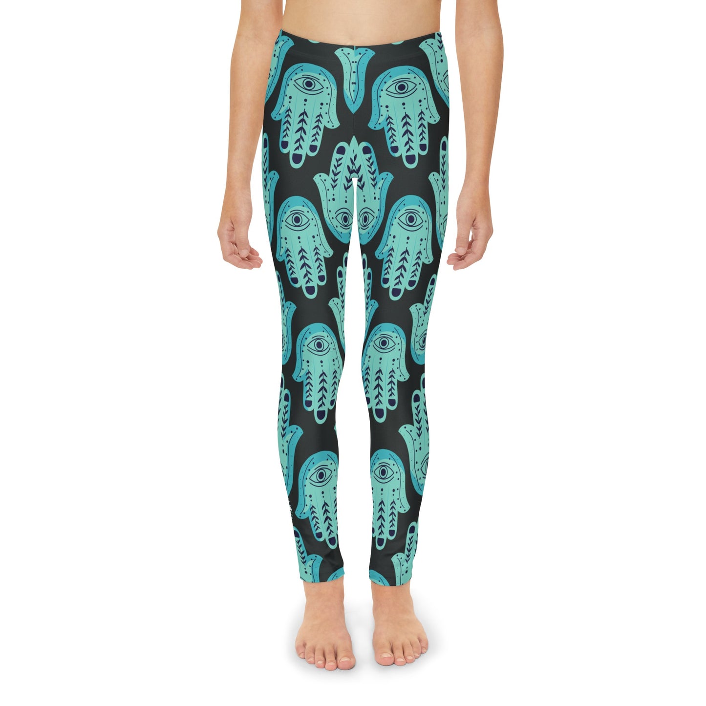 Hannah Bright Turquoise Hamsa Pattern Youth Full-Length Leggings