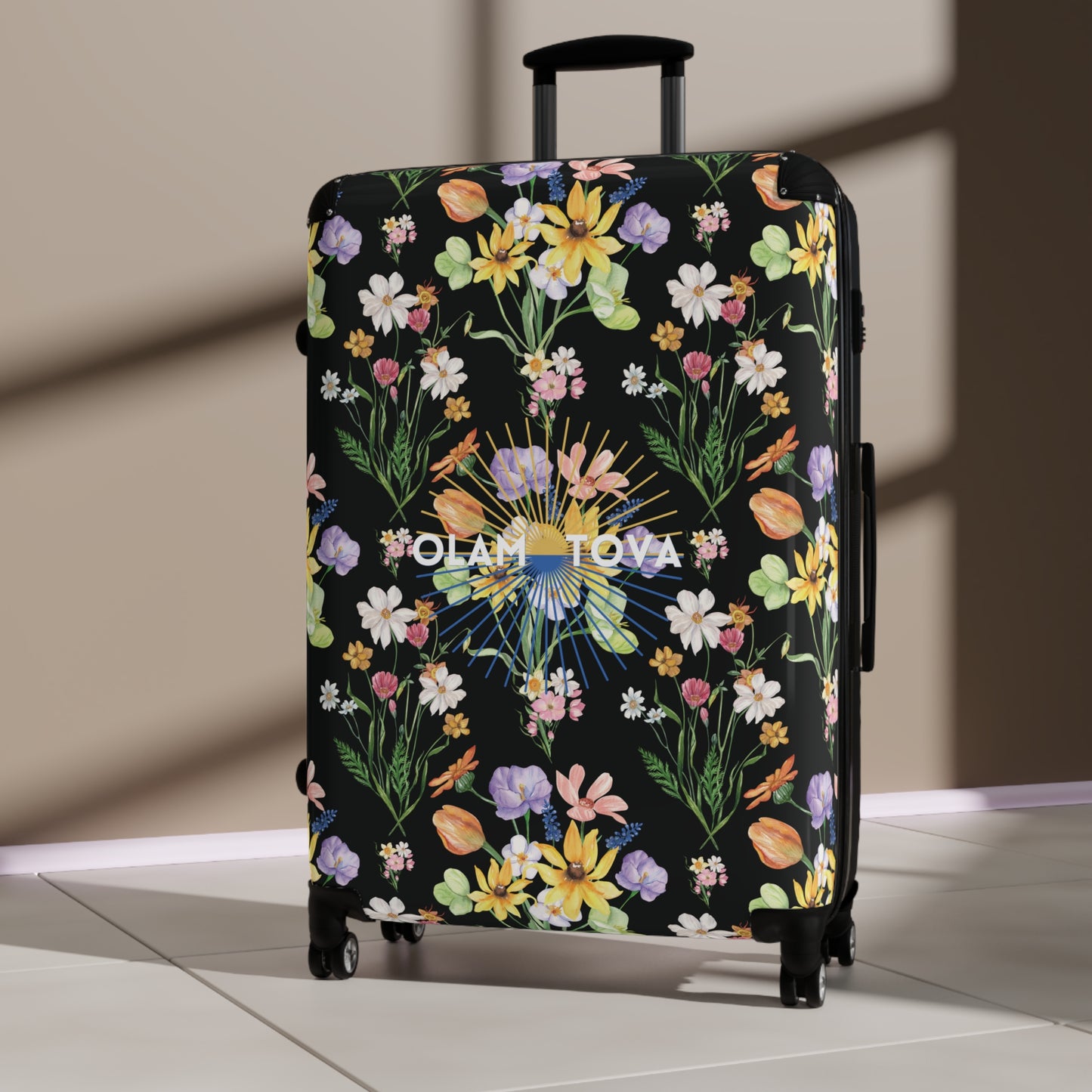 Yvonne Floral Pattern on Black Suitcase