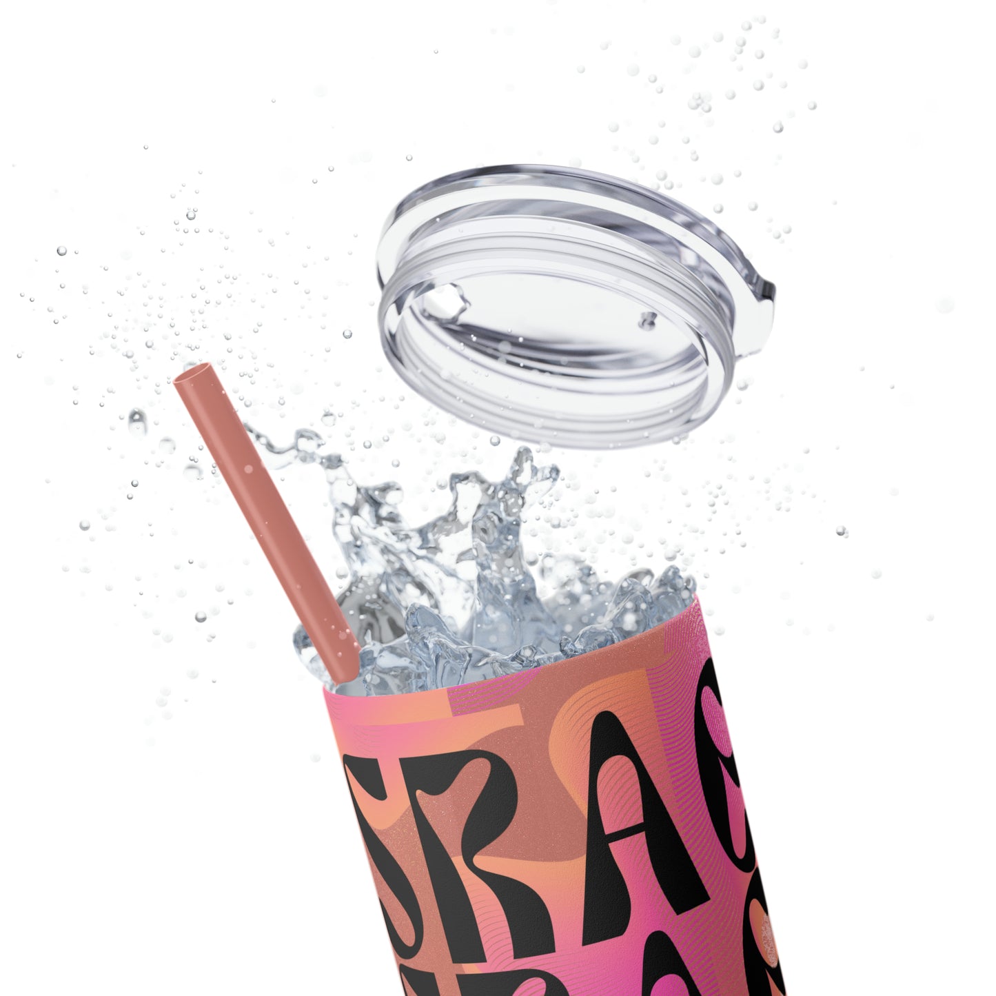 Flow & Squiggle Israel Pink & Coral Skinny Tumbler with Straw, 20oz