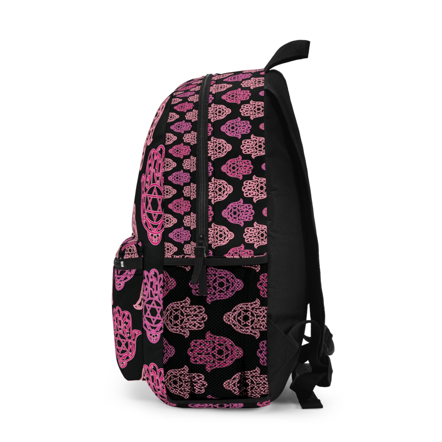 Hadar Pinks Hamsa Pattern on Black Backpack