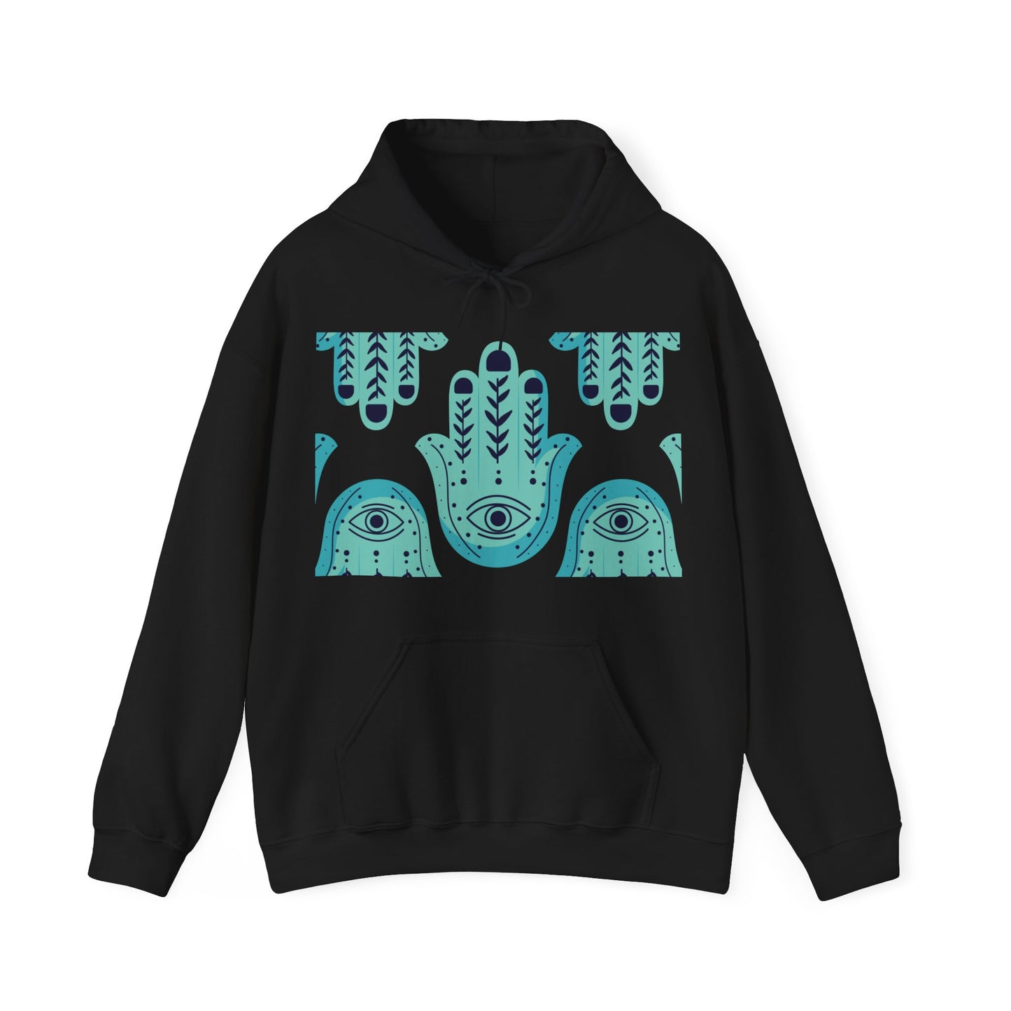 Hannah Bright Turquoise Hamsa Design Unisex Heavy Blend™ Hooded Sweatshirt