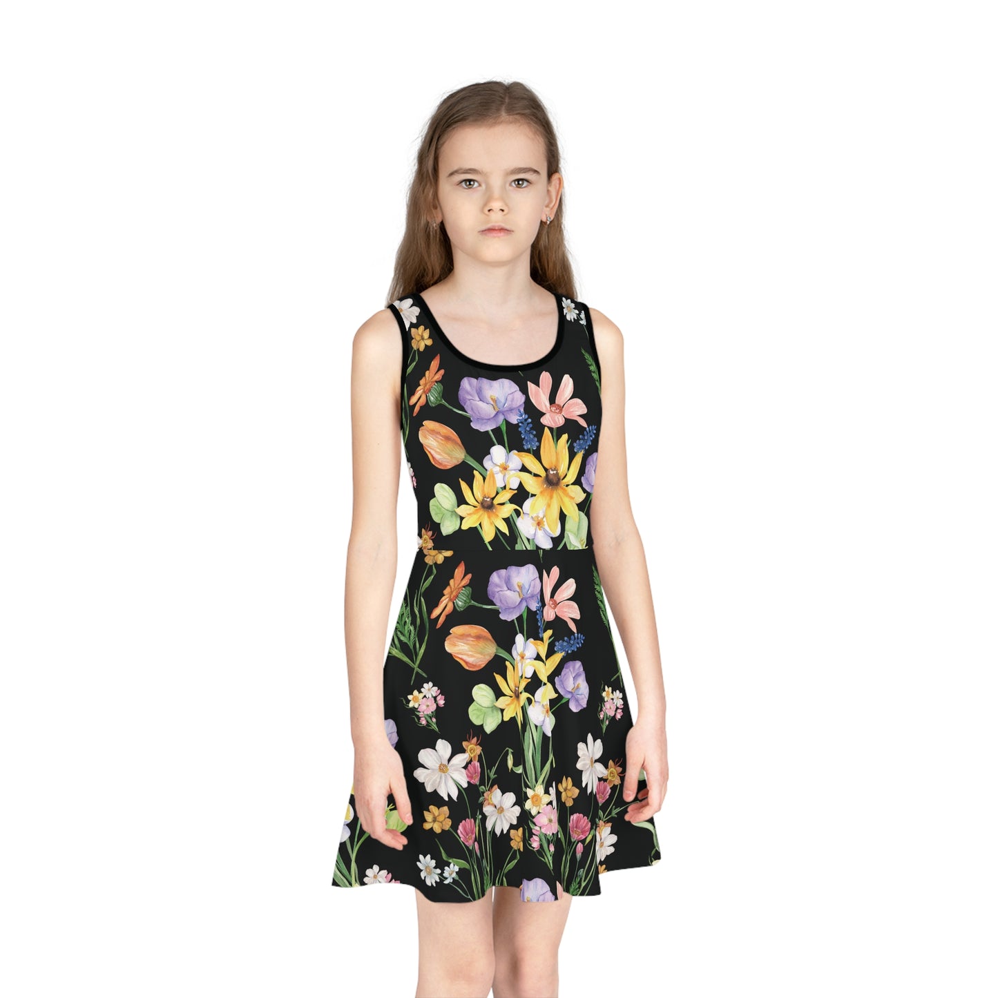 Yvonne Floral Pattern on Black Girls' Sleeveless Sundress