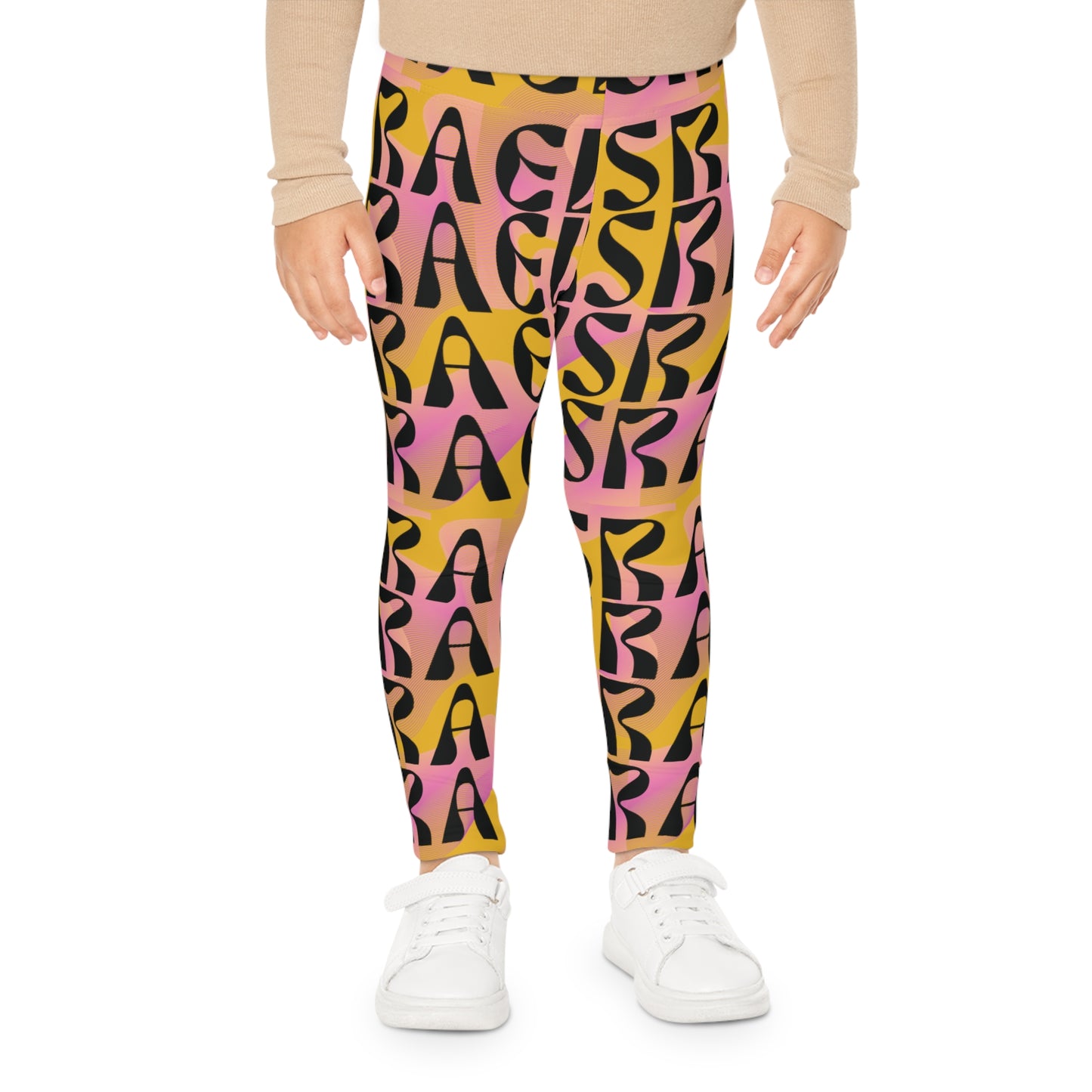 Flow & Squiggle Israel Pink & Coral on Yellow Kids Leggings