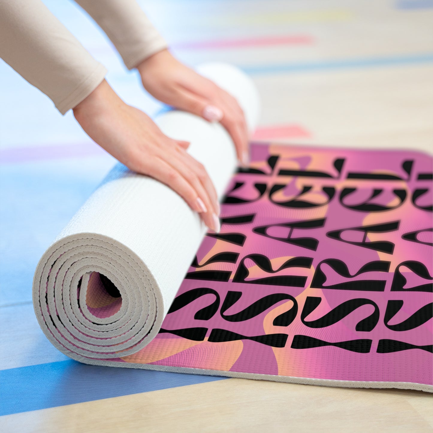 Flow & Squiggle Israel Pink & Coral on Pink Foam Yoga Mat