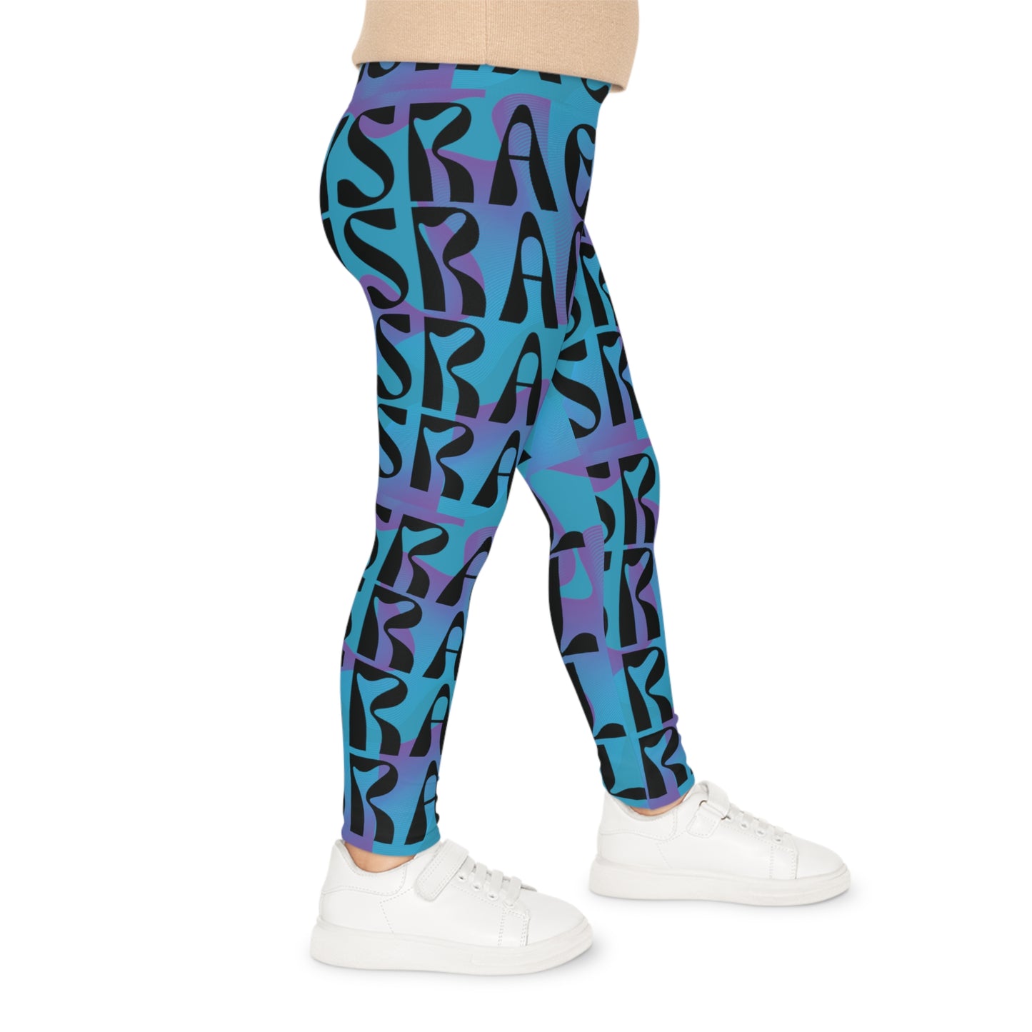 Flow & Squiggle Israel Indigo on Turquoise Kids Leggings