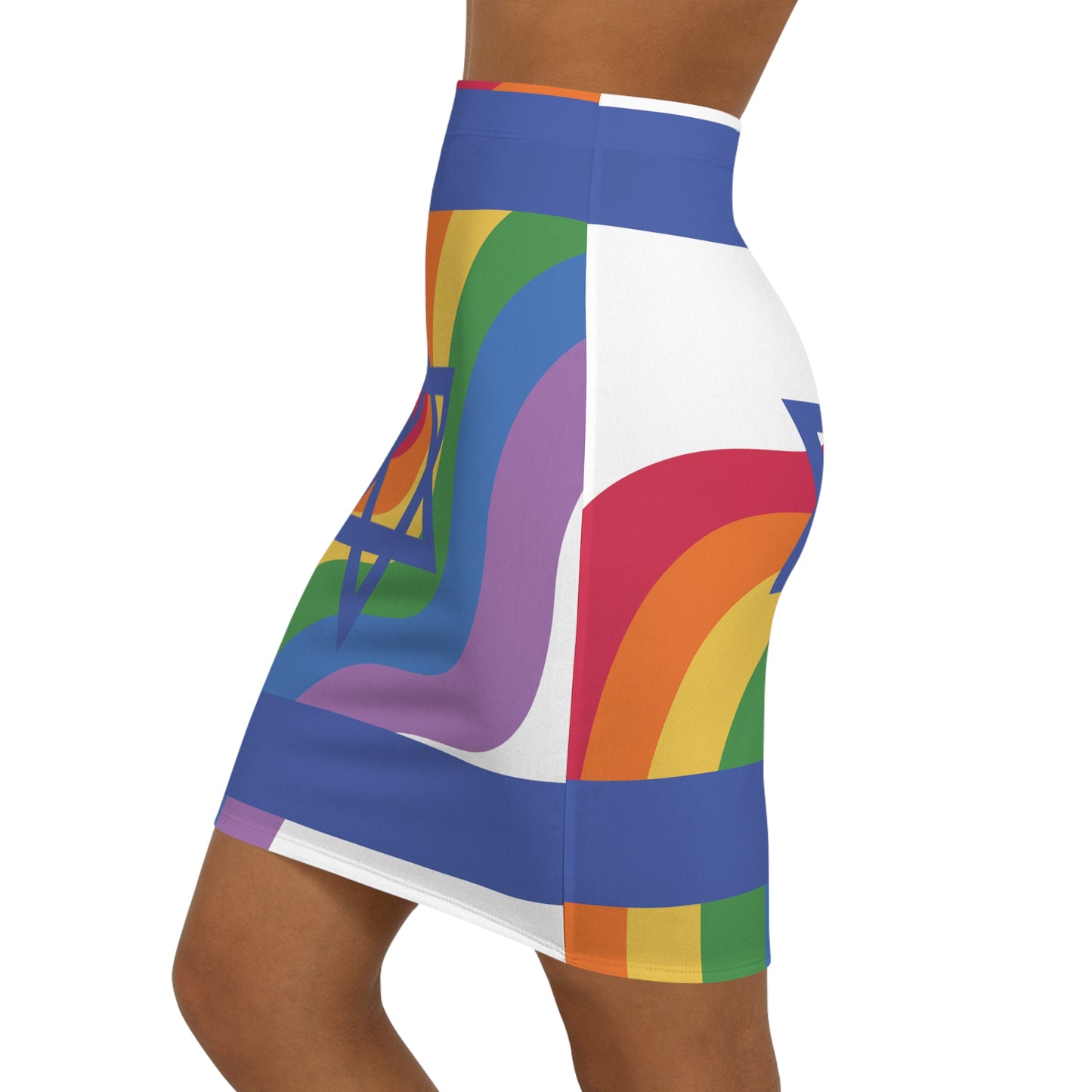 Crayola Israel LGBTQ Pride on White Mid-Waist Pencil Skirt