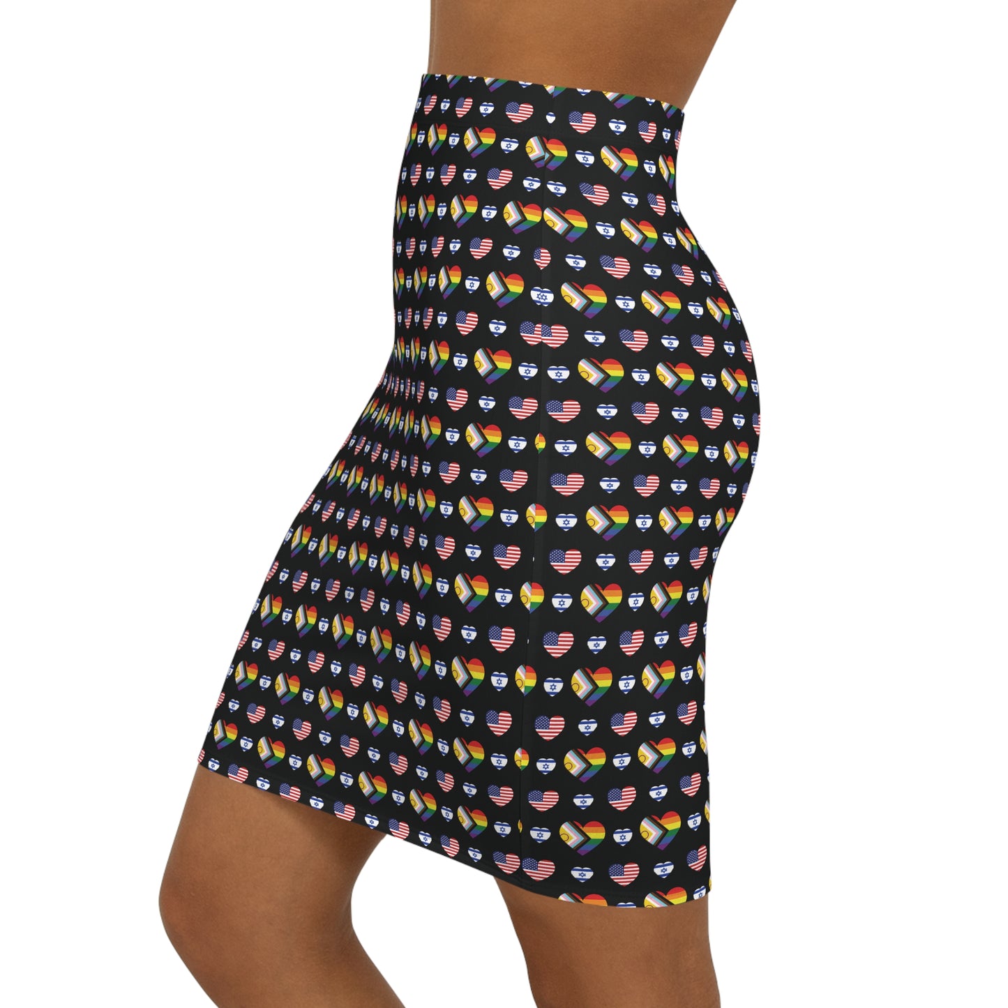 LGBTQIA, USA, ISRAEL PRIDE Pattern Mid-Waist Pencil Skirt